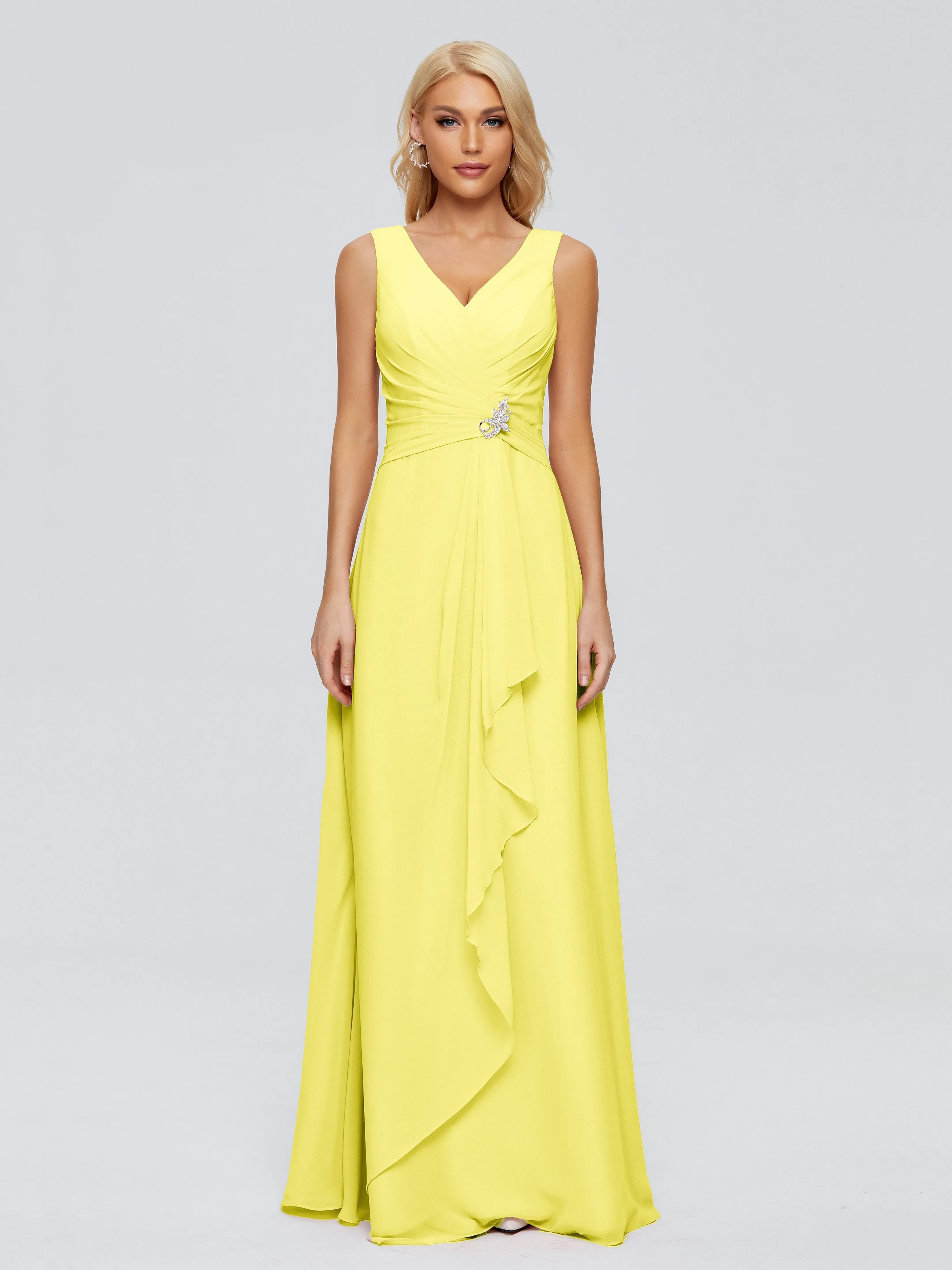 Maria Modern Sheath V Neck Chiffon Bridesmaid Dresses