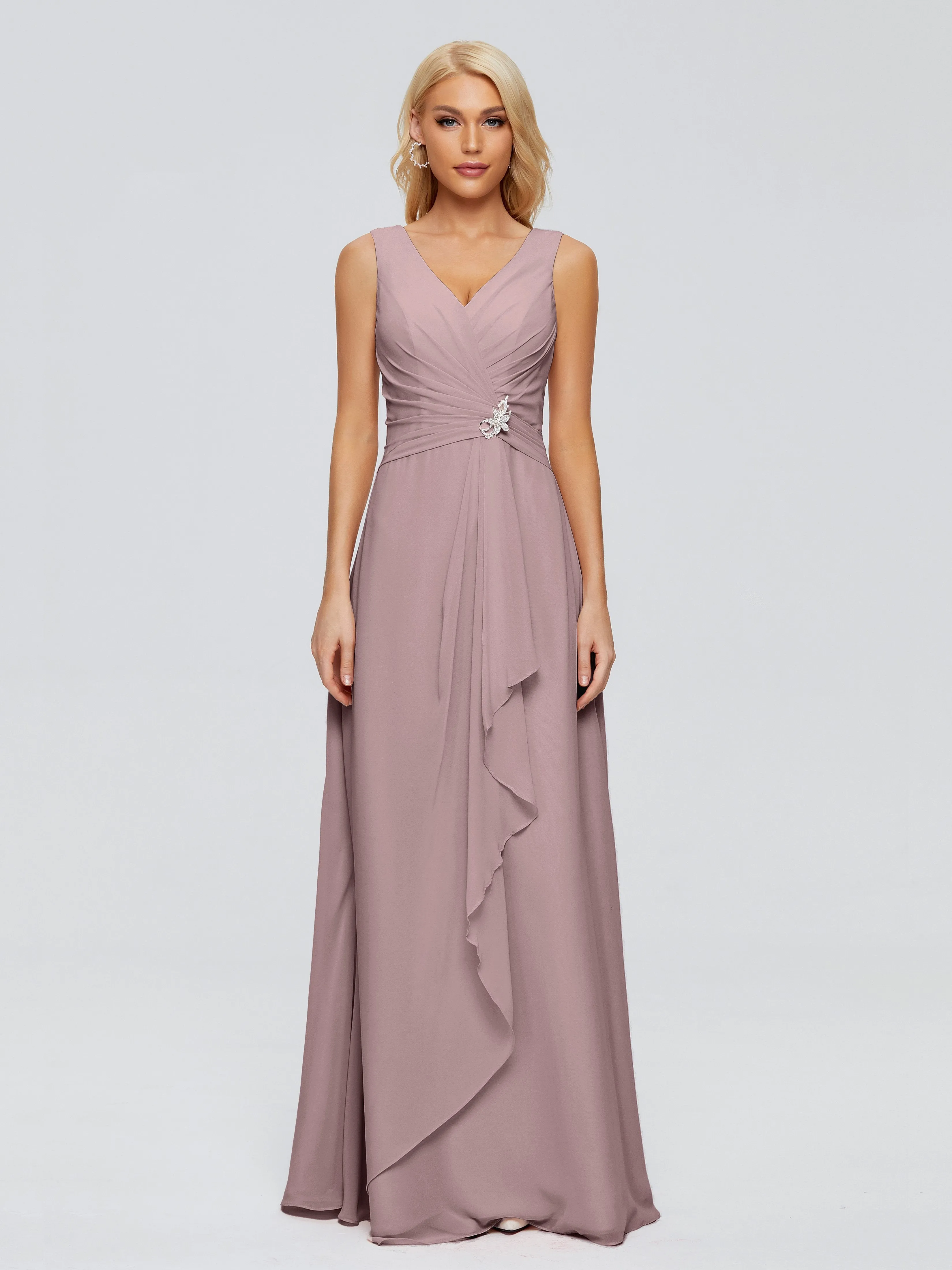 Maria Modern Sheath V Neck Chiffon Bridesmaid Dresses