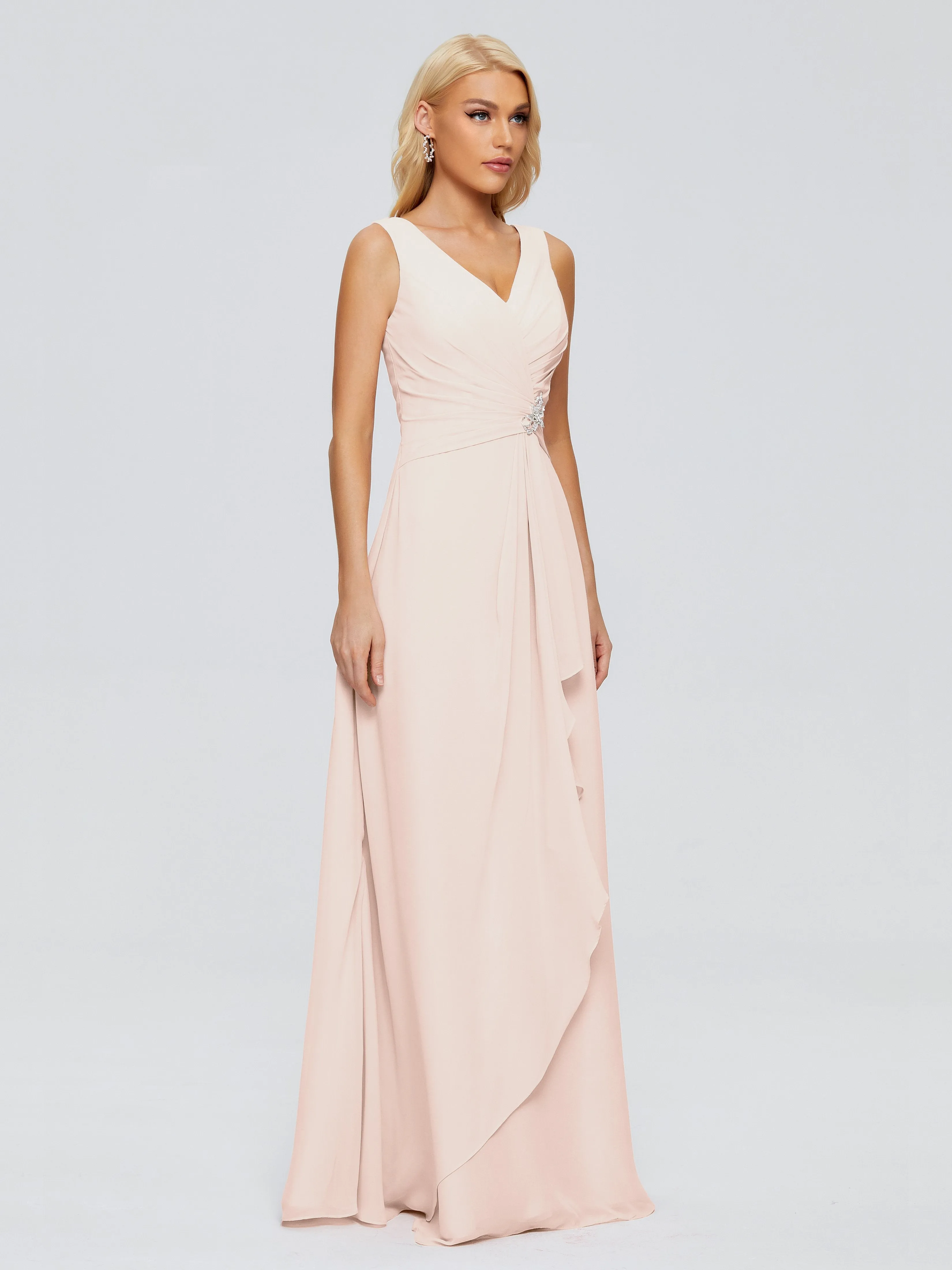 Maria Modern Sheath V Neck Chiffon Bridesmaid Dresses