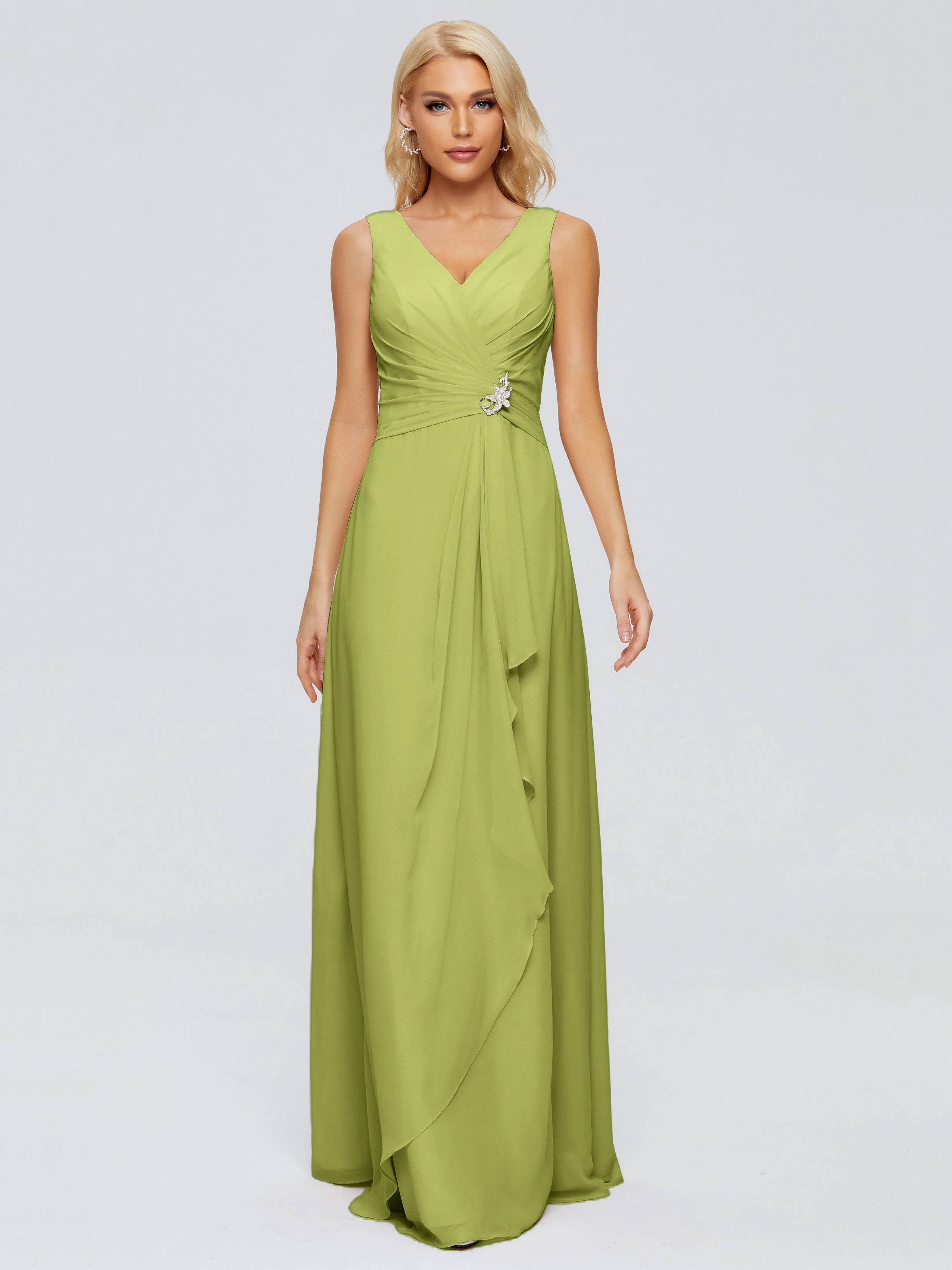 Maria Modern Sheath V Neck Chiffon Bridesmaid Dresses