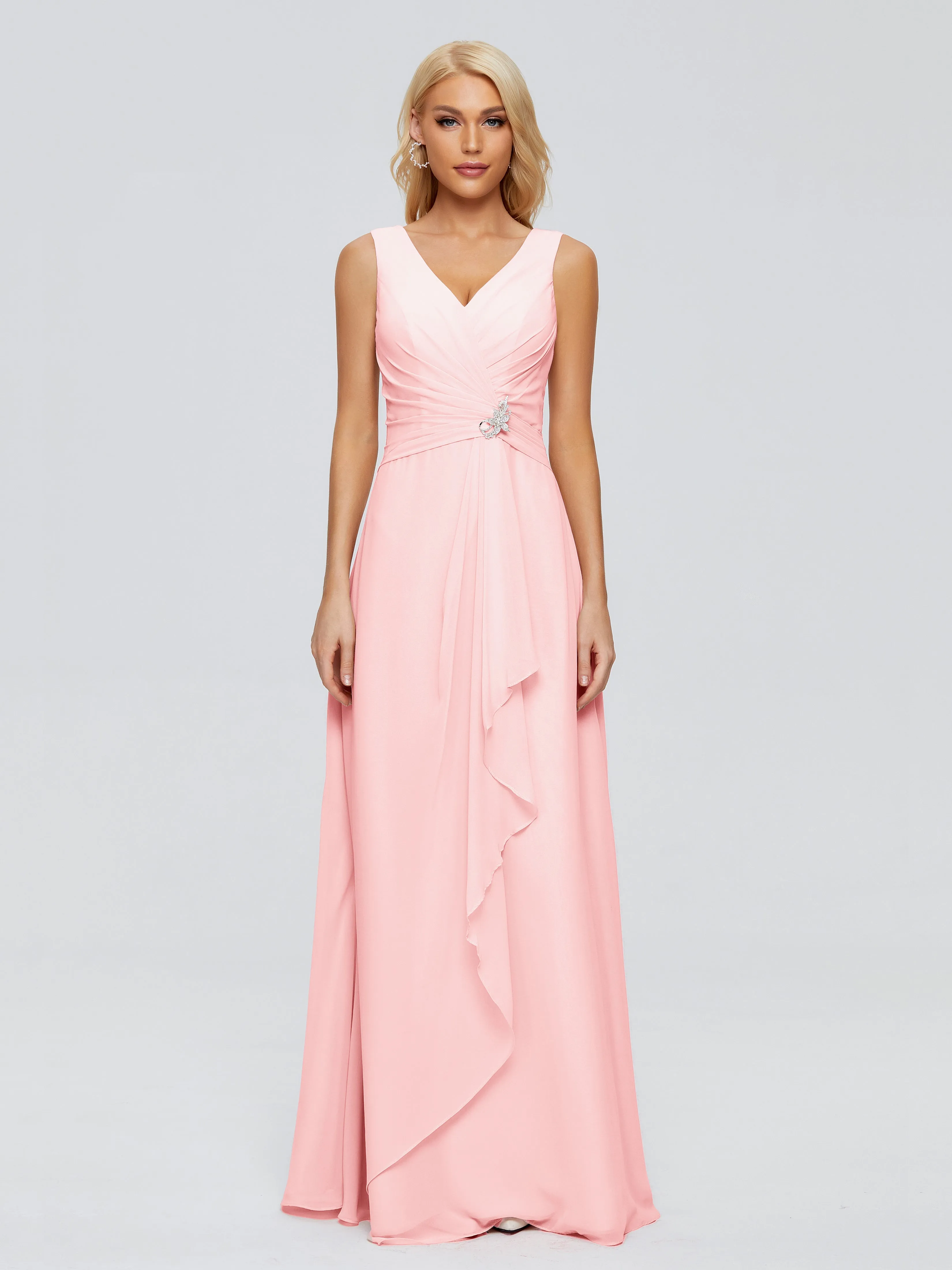 Maria Modern Sheath V Neck Chiffon Bridesmaid Dresses