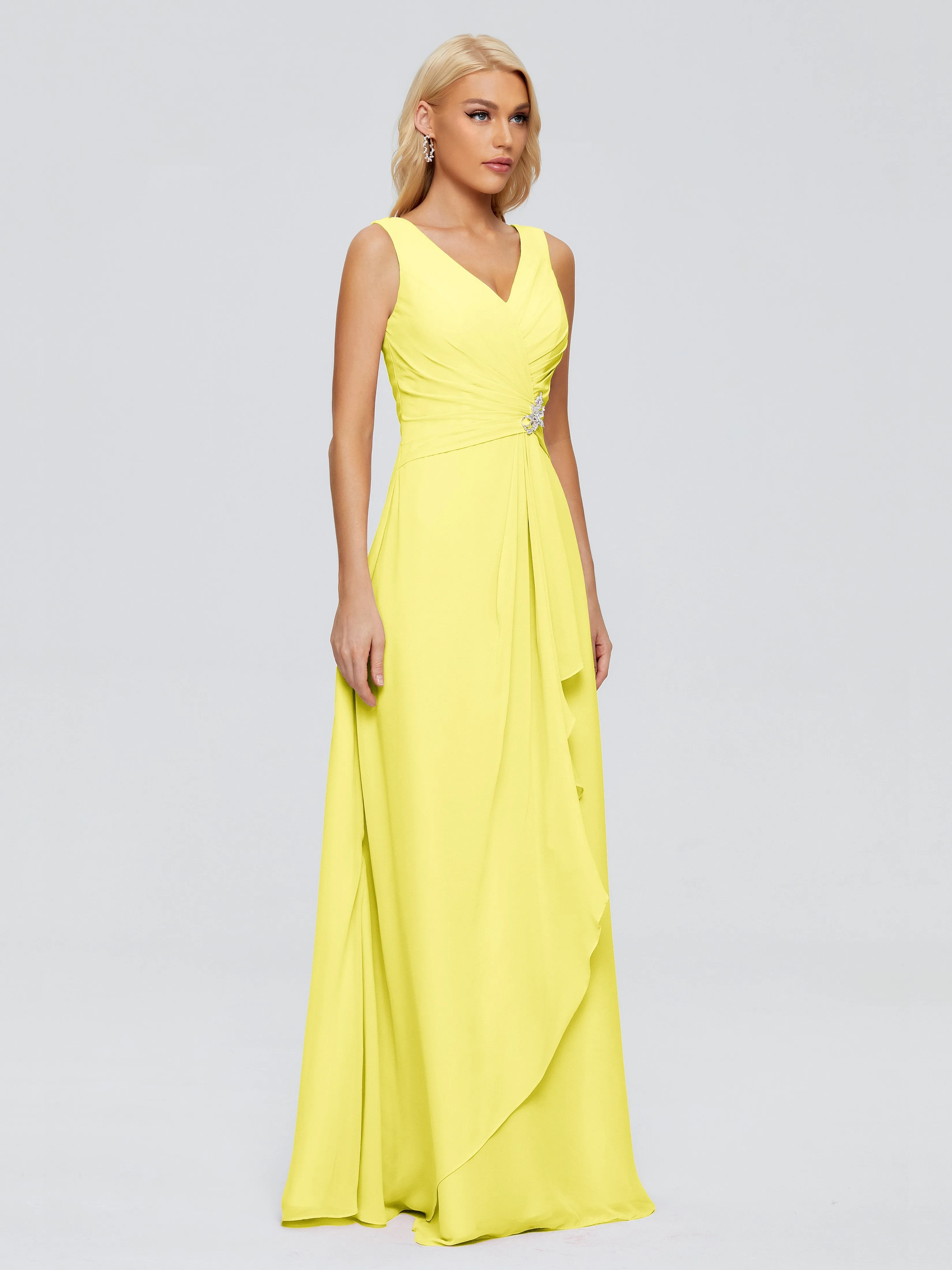 Maria Modern Sheath V Neck Chiffon Bridesmaid Dresses