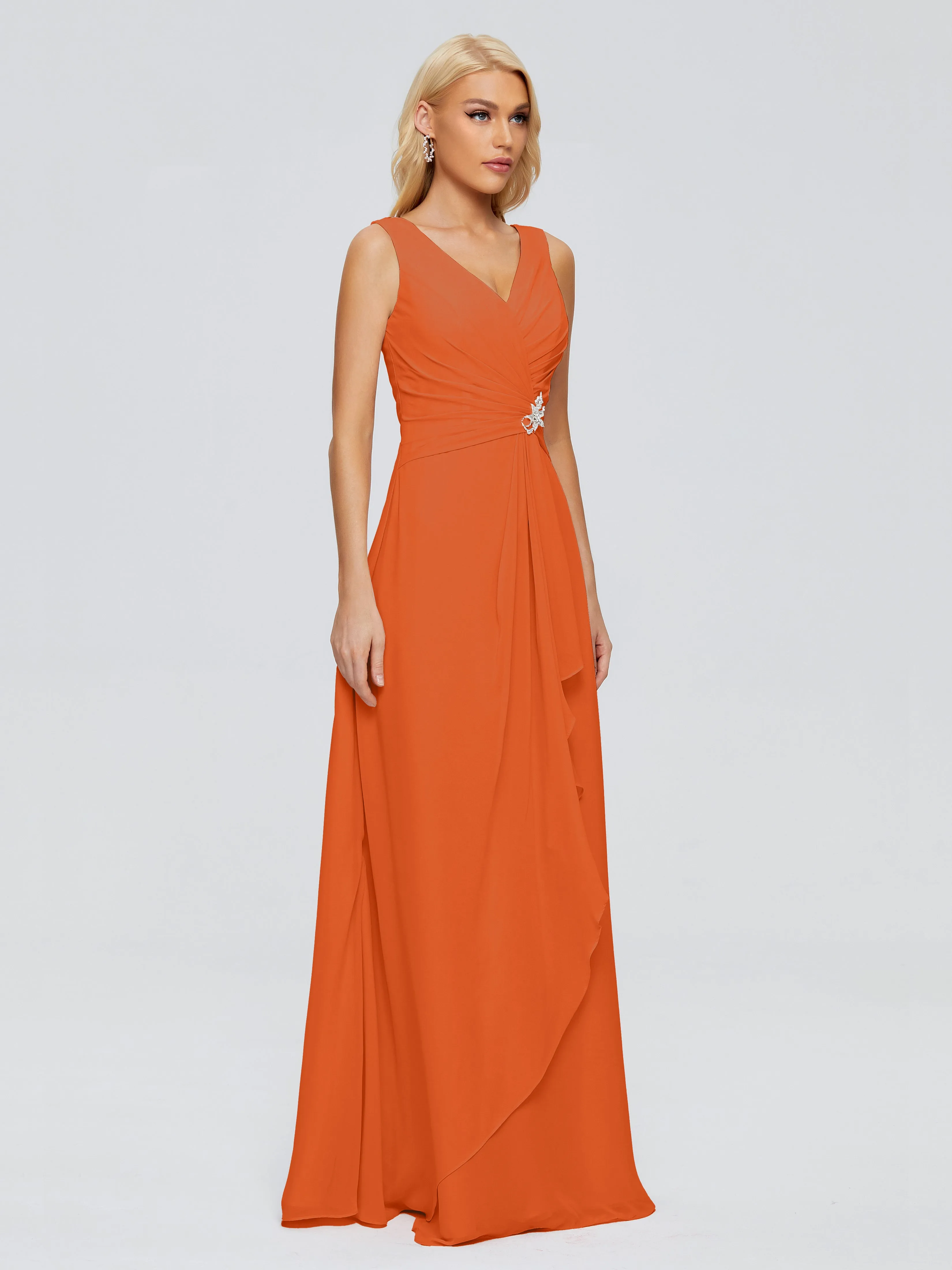 Maria Modern Sheath V Neck Chiffon Bridesmaid Dresses