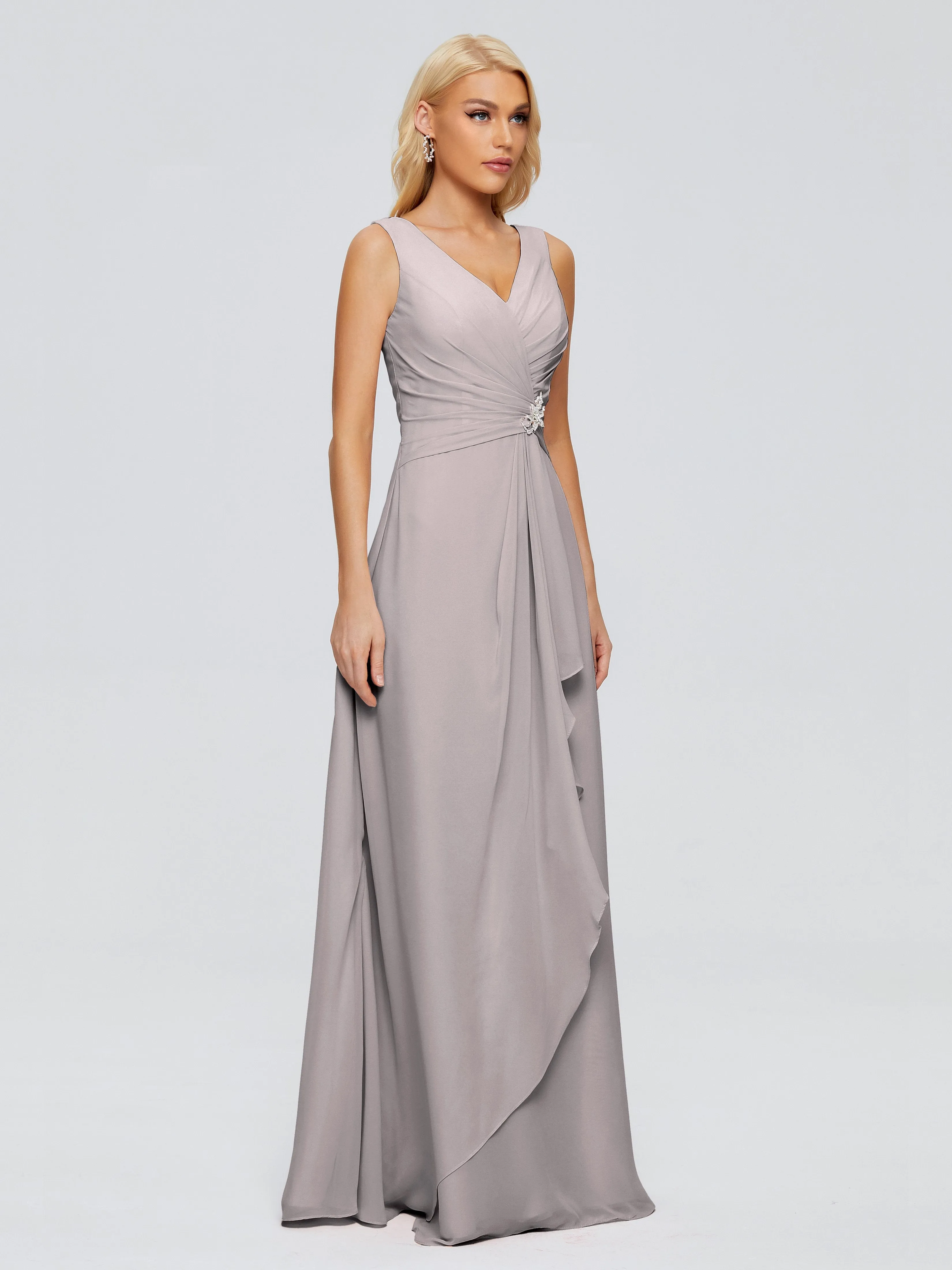 Maria Modern Sheath V Neck Chiffon Bridesmaid Dresses