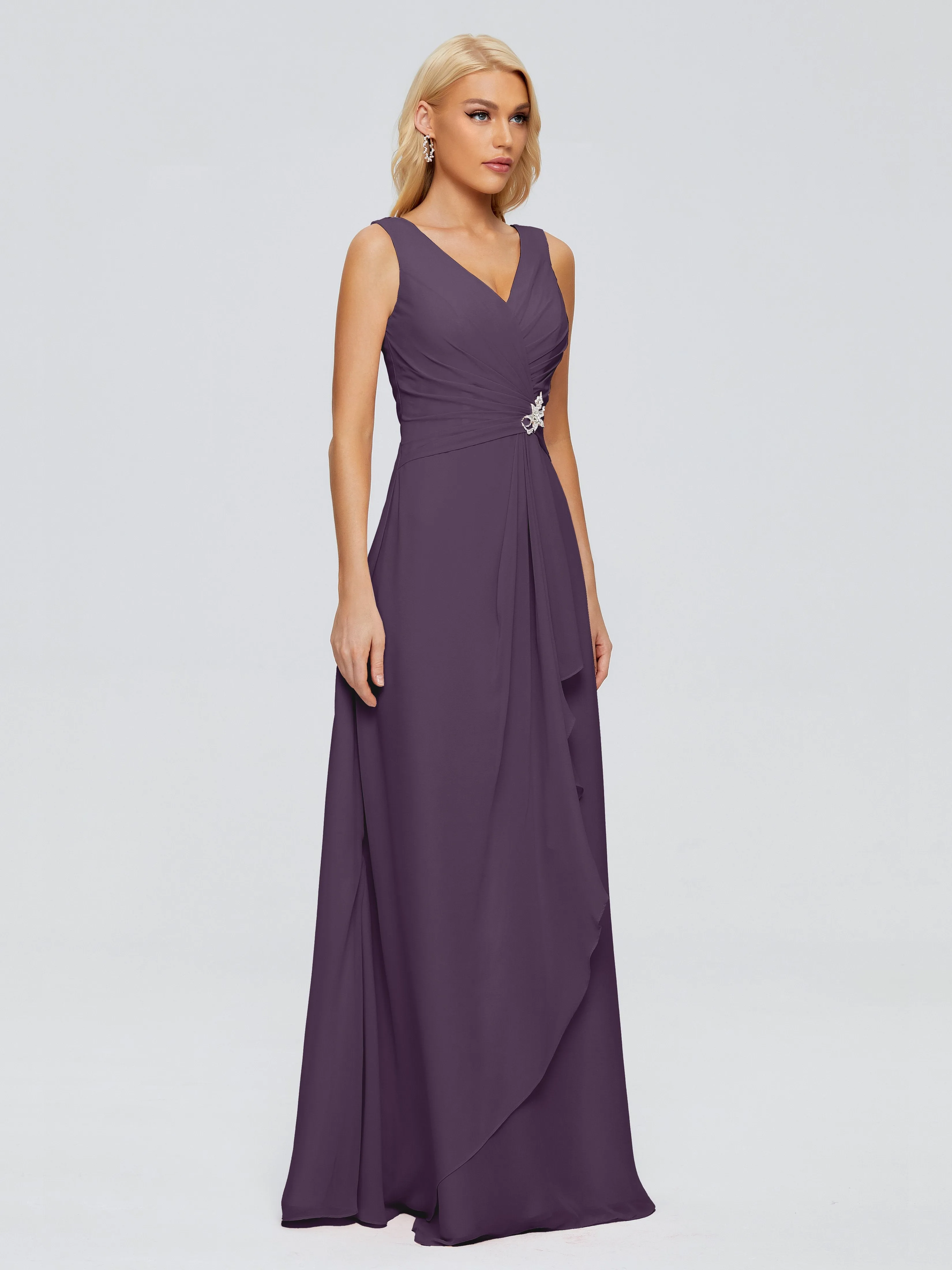 Maria Modern Sheath V Neck Chiffon Bridesmaid Dresses