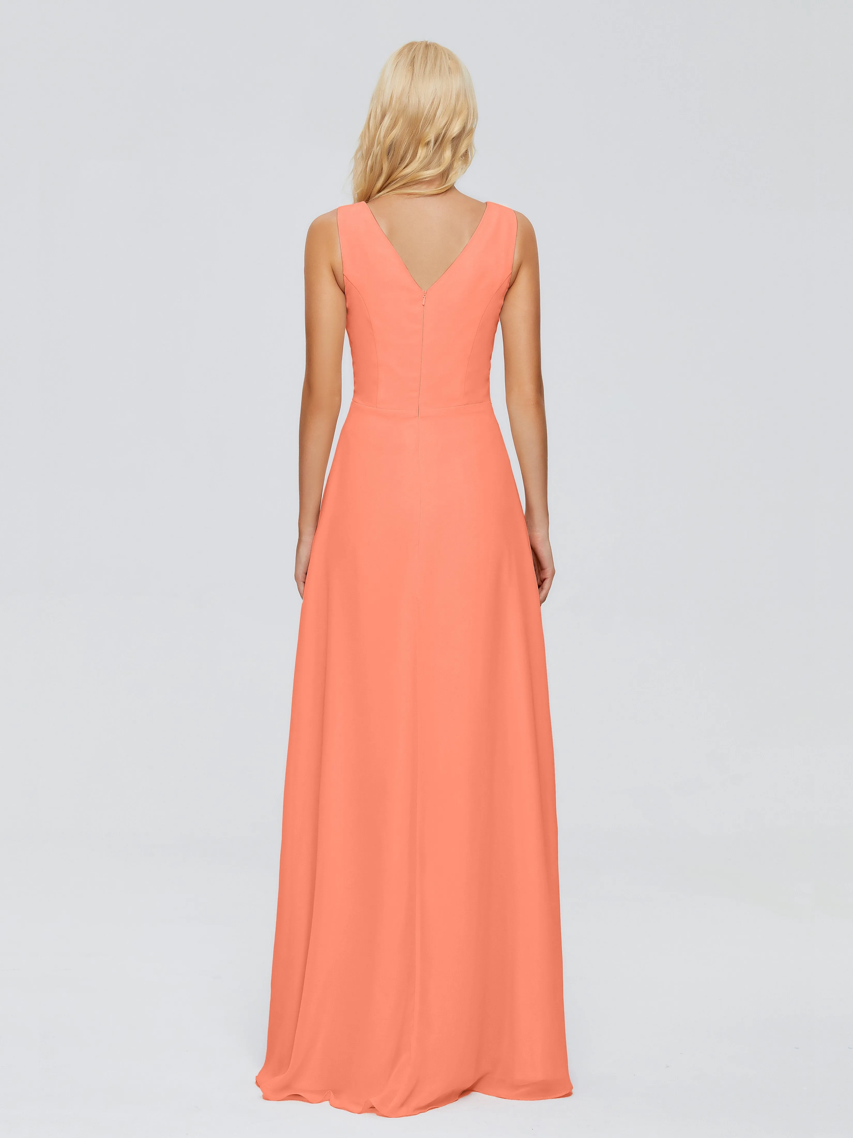 Maria Modern Sheath V Neck Chiffon Bridesmaid Dresses