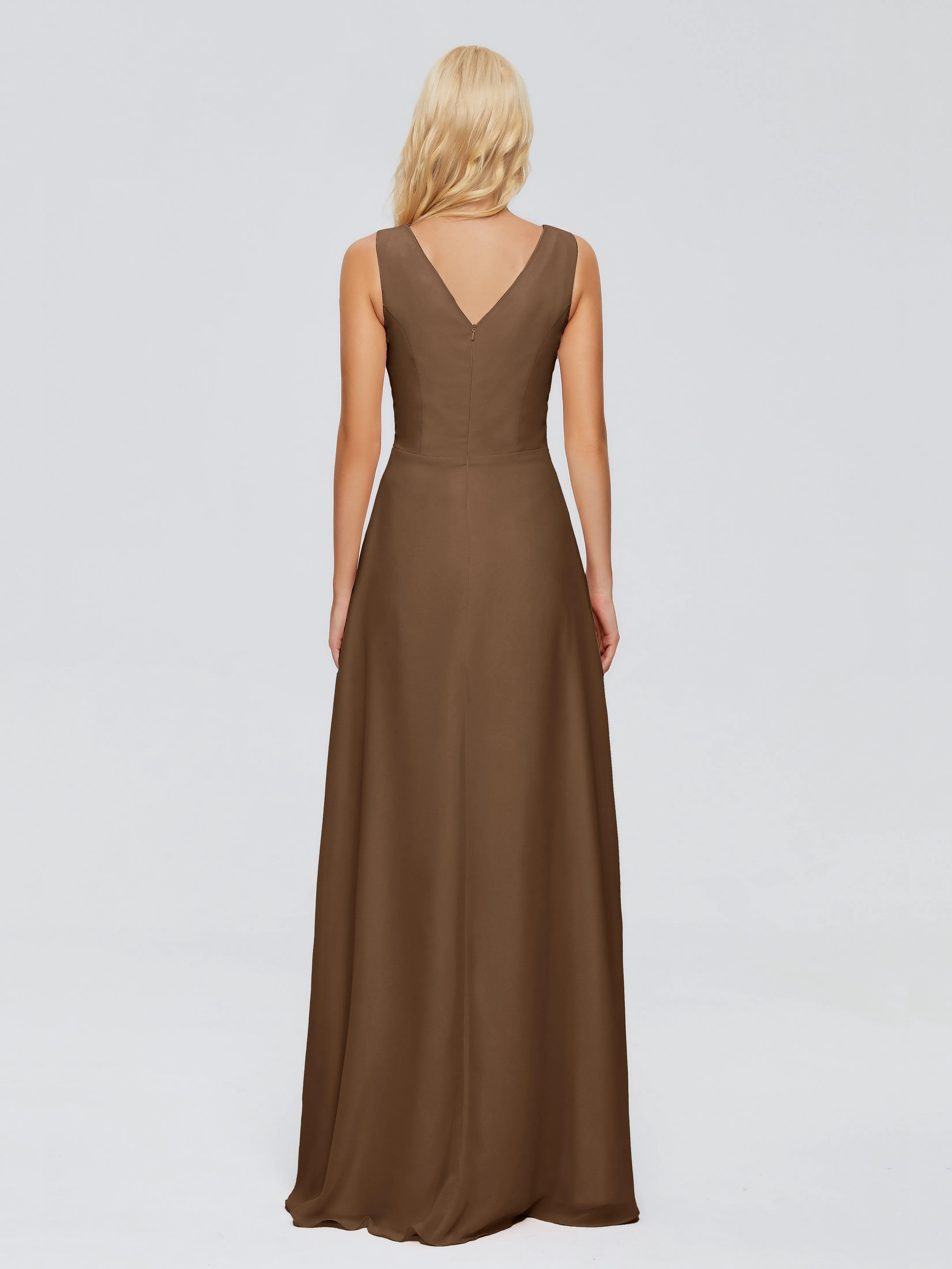 Maria Modern Sheath V Neck Chiffon Bridesmaid Dresses