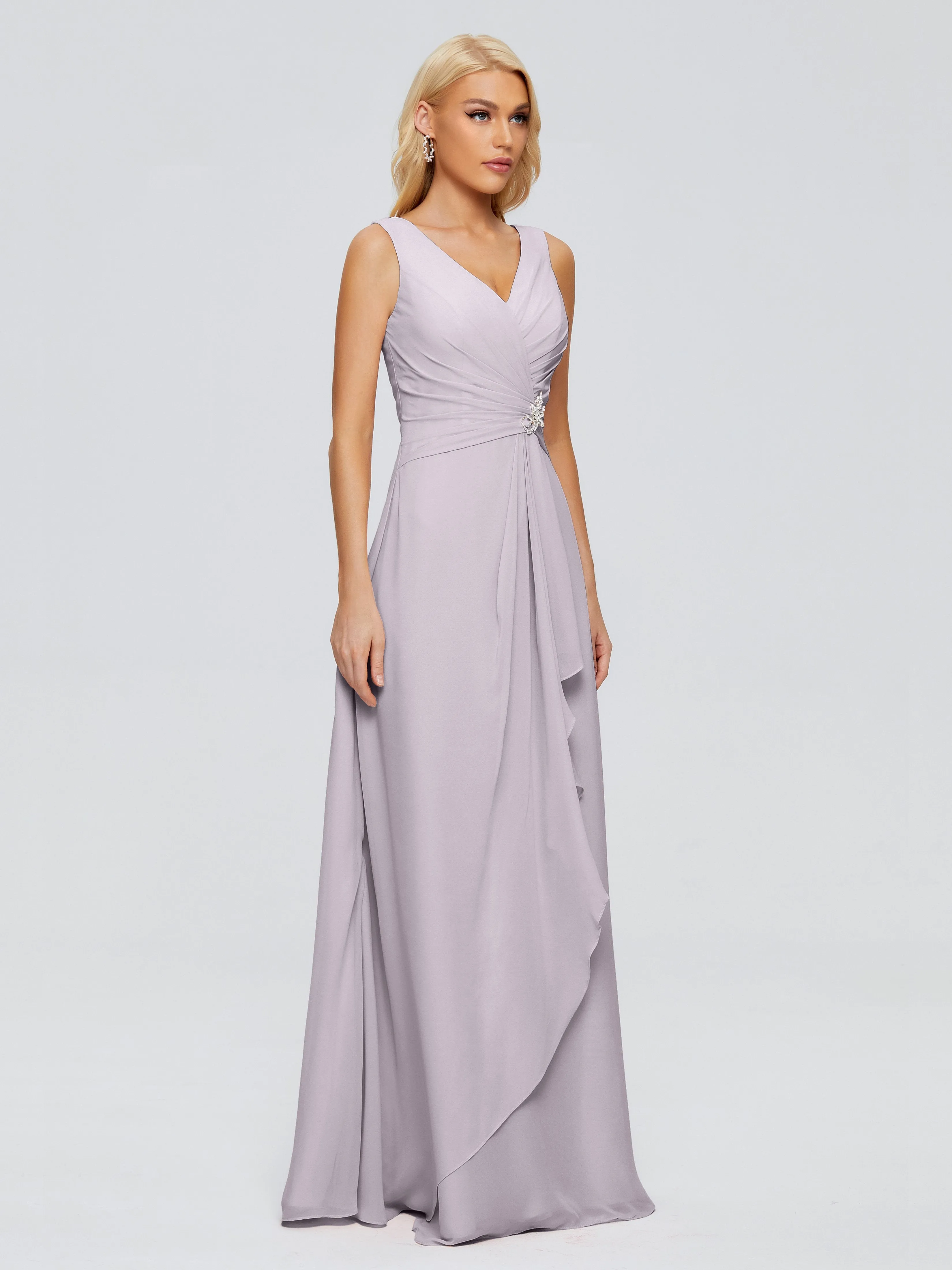 Maria Modern Sheath V Neck Chiffon Bridesmaid Dresses