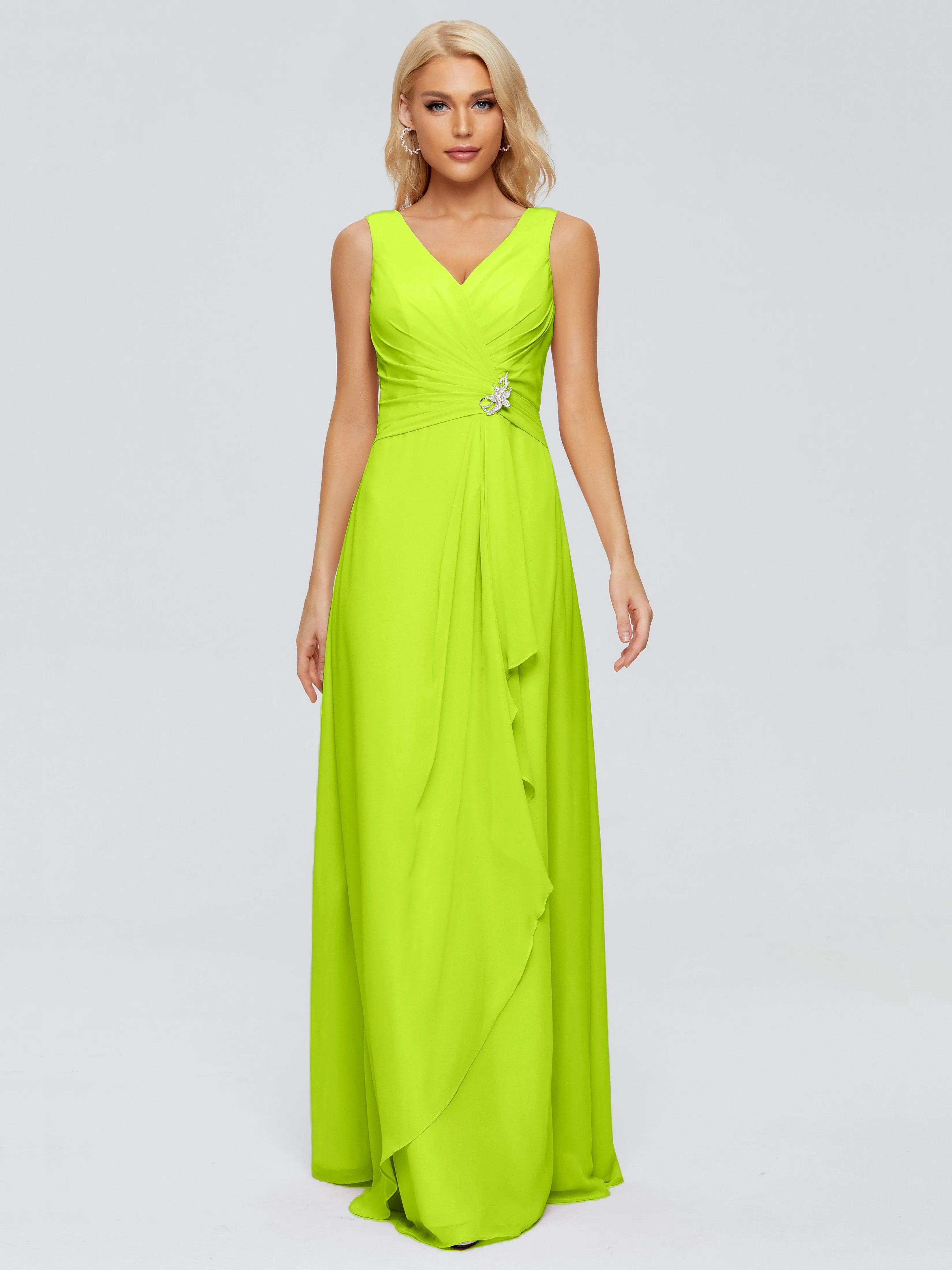 Maria Modern Sheath V Neck Chiffon Bridesmaid Dresses