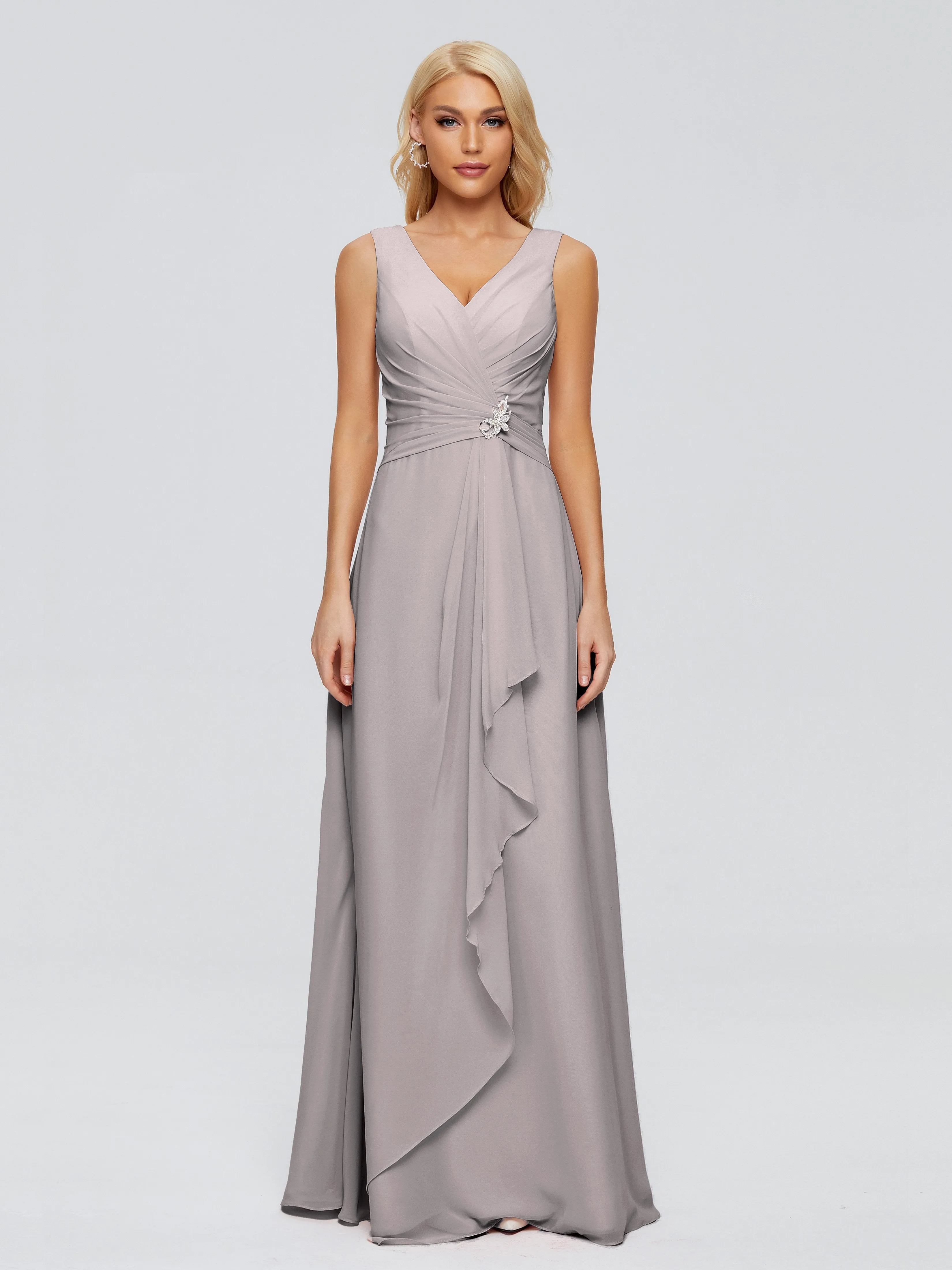 Maria Modern Sheath V Neck Chiffon Bridesmaid Dresses