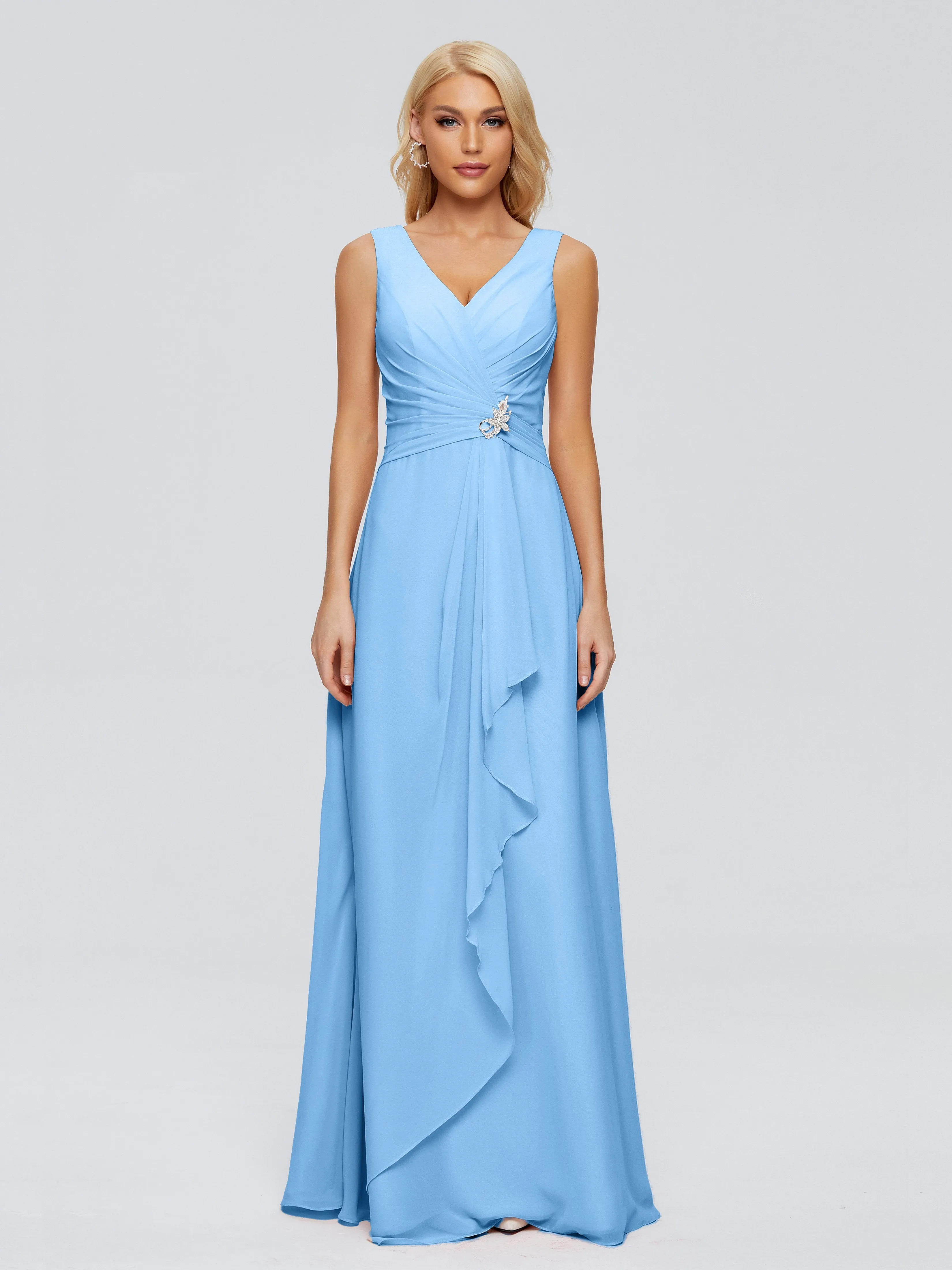 Maria Modern Sheath V Neck Chiffon Bridesmaid Dresses