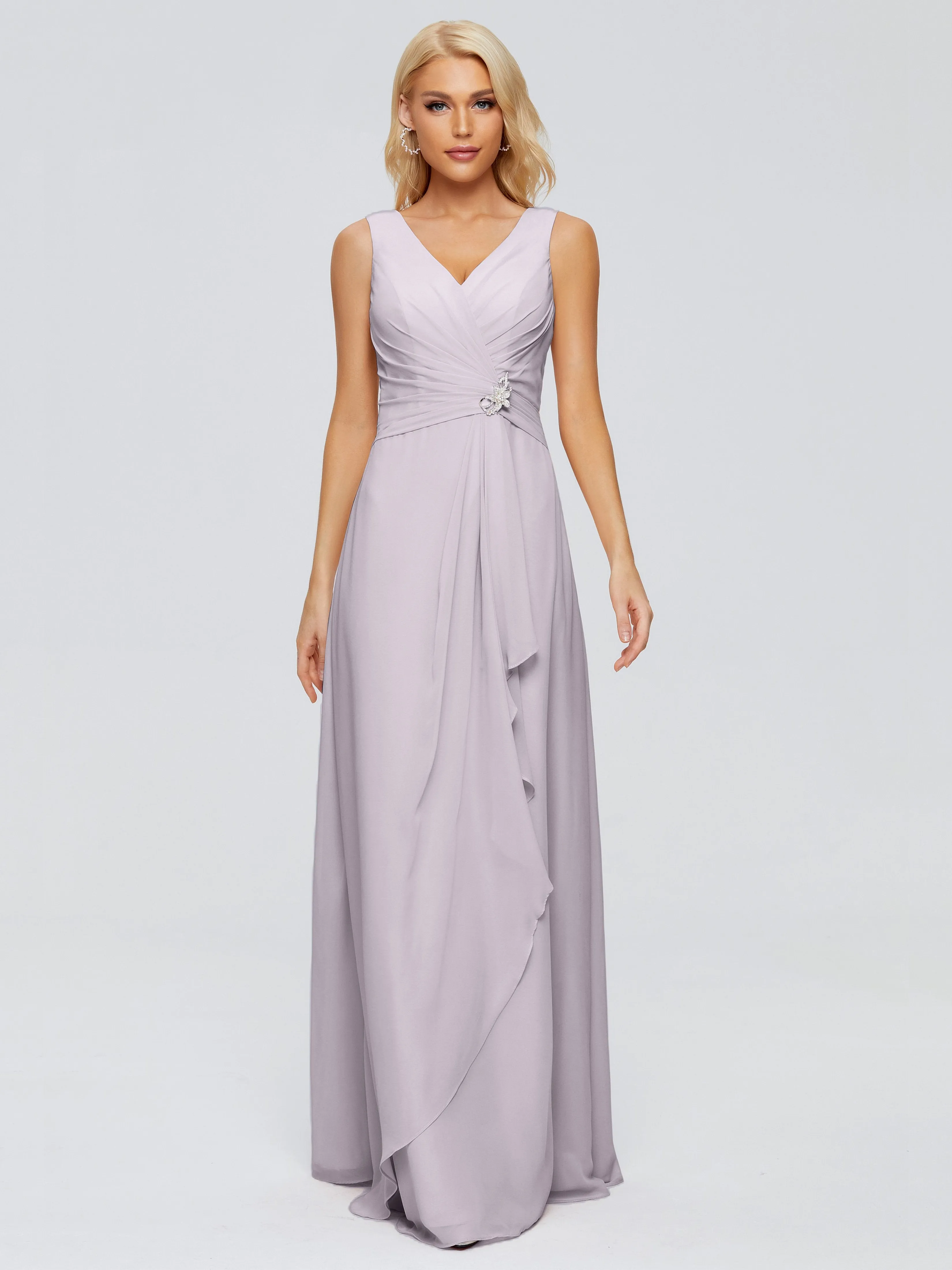 Maria Modern Sheath V Neck Chiffon Bridesmaid Dresses