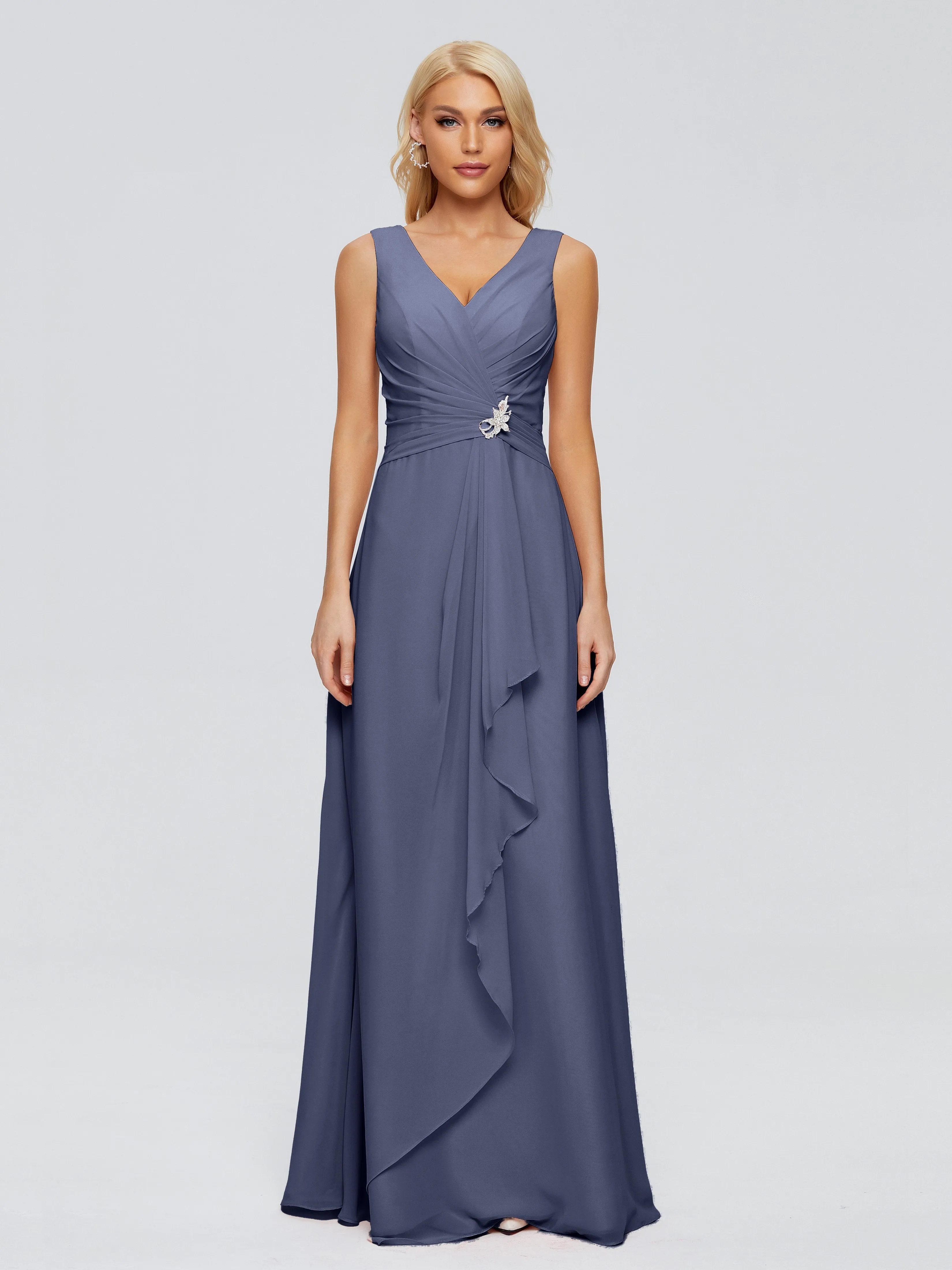 Maria Modern Sheath V Neck Chiffon Bridesmaid Dresses