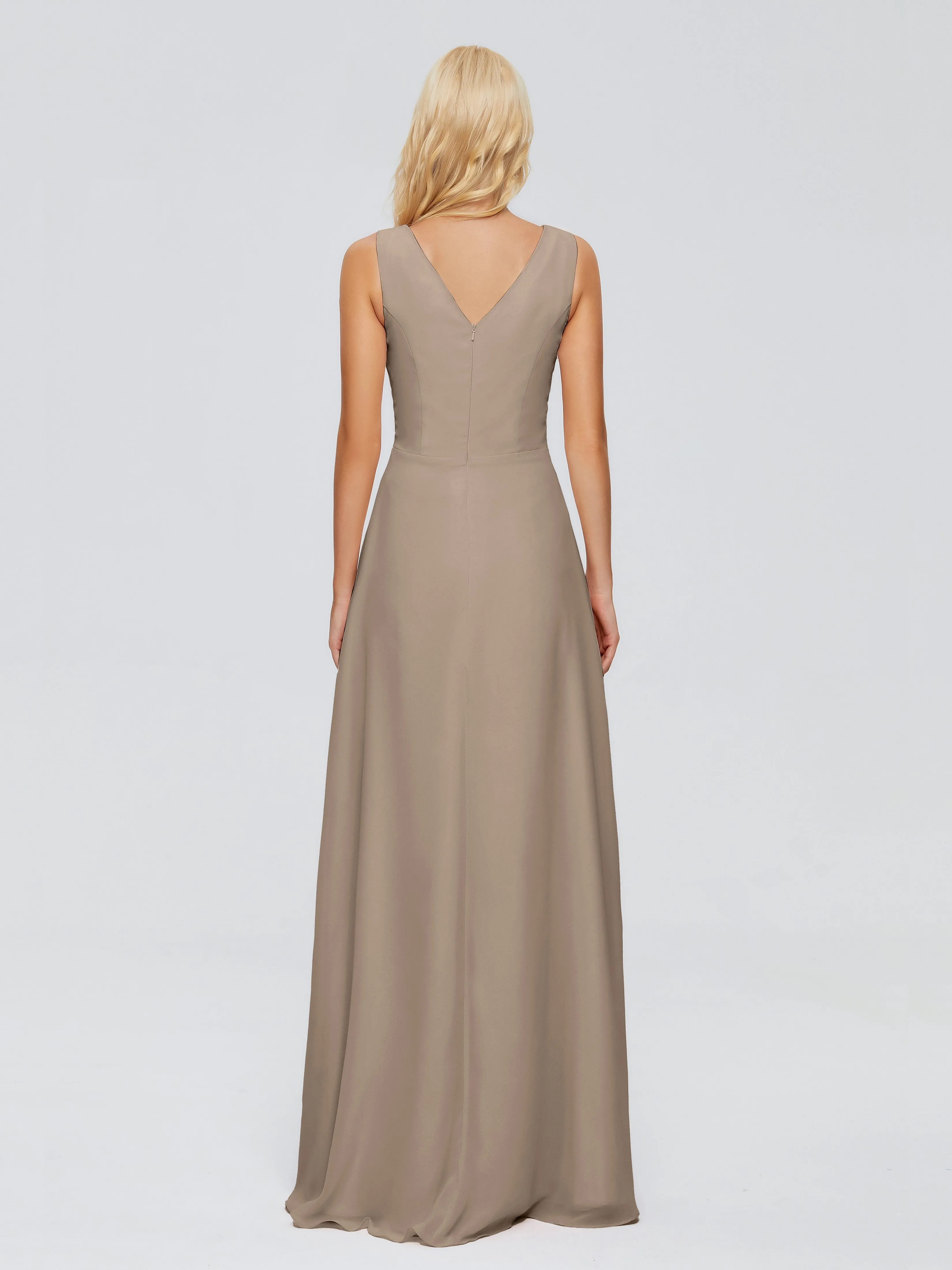 Maria Modern Sheath V Neck Chiffon Bridesmaid Dresses