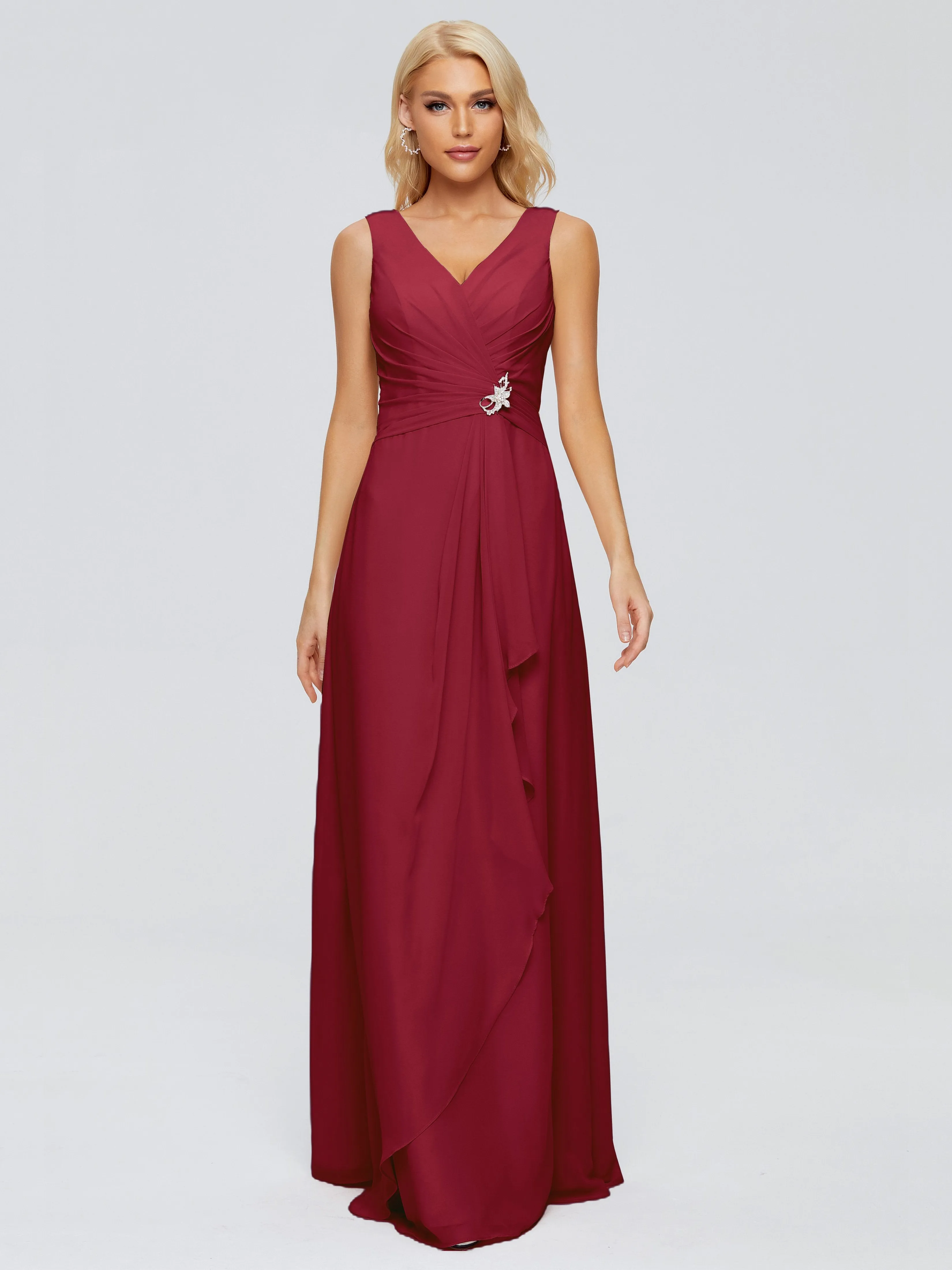 Maria Modern Sheath V Neck Chiffon Bridesmaid Dresses