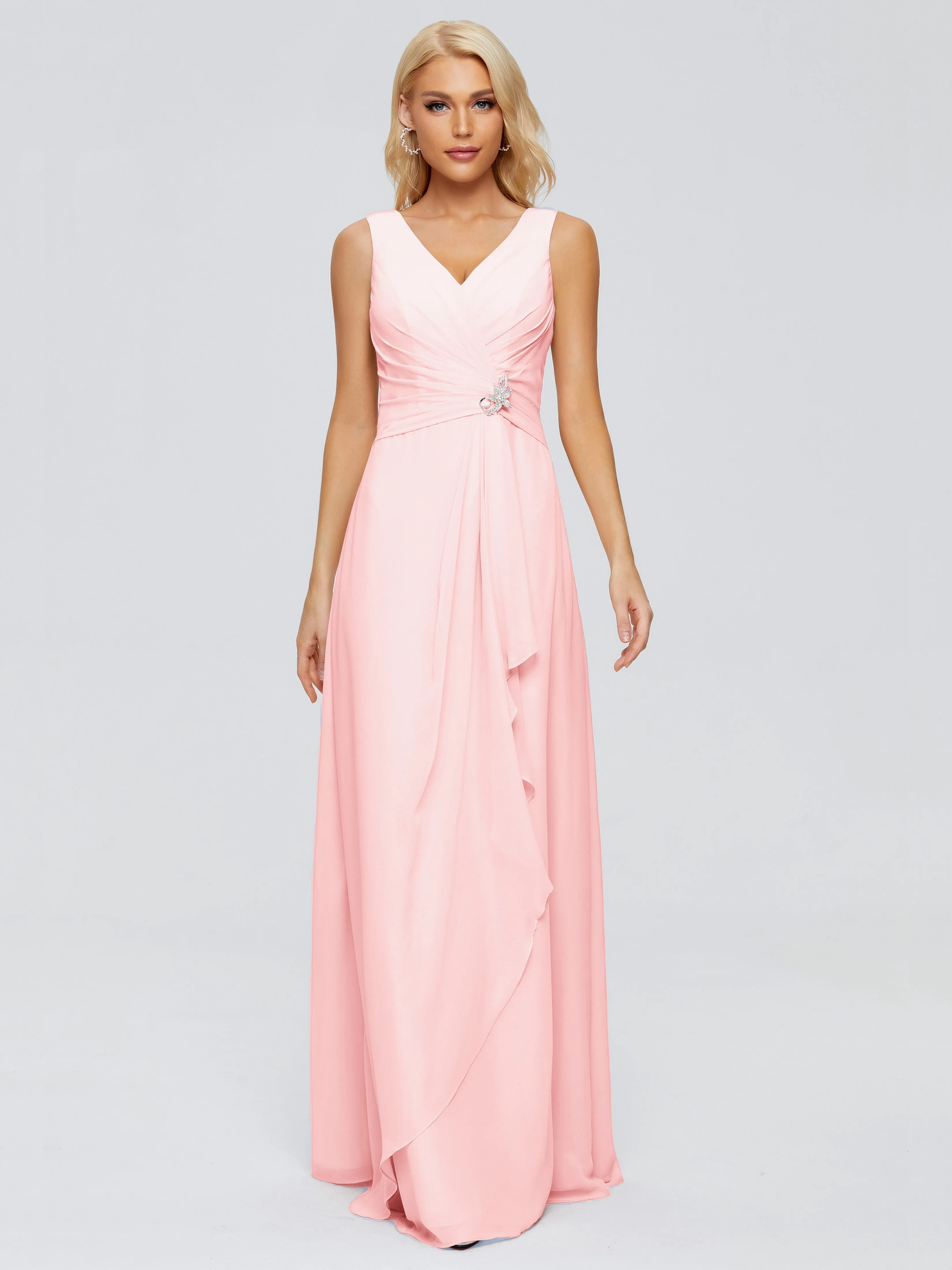 Maria Modern Sheath V Neck Chiffon Bridesmaid Dresses