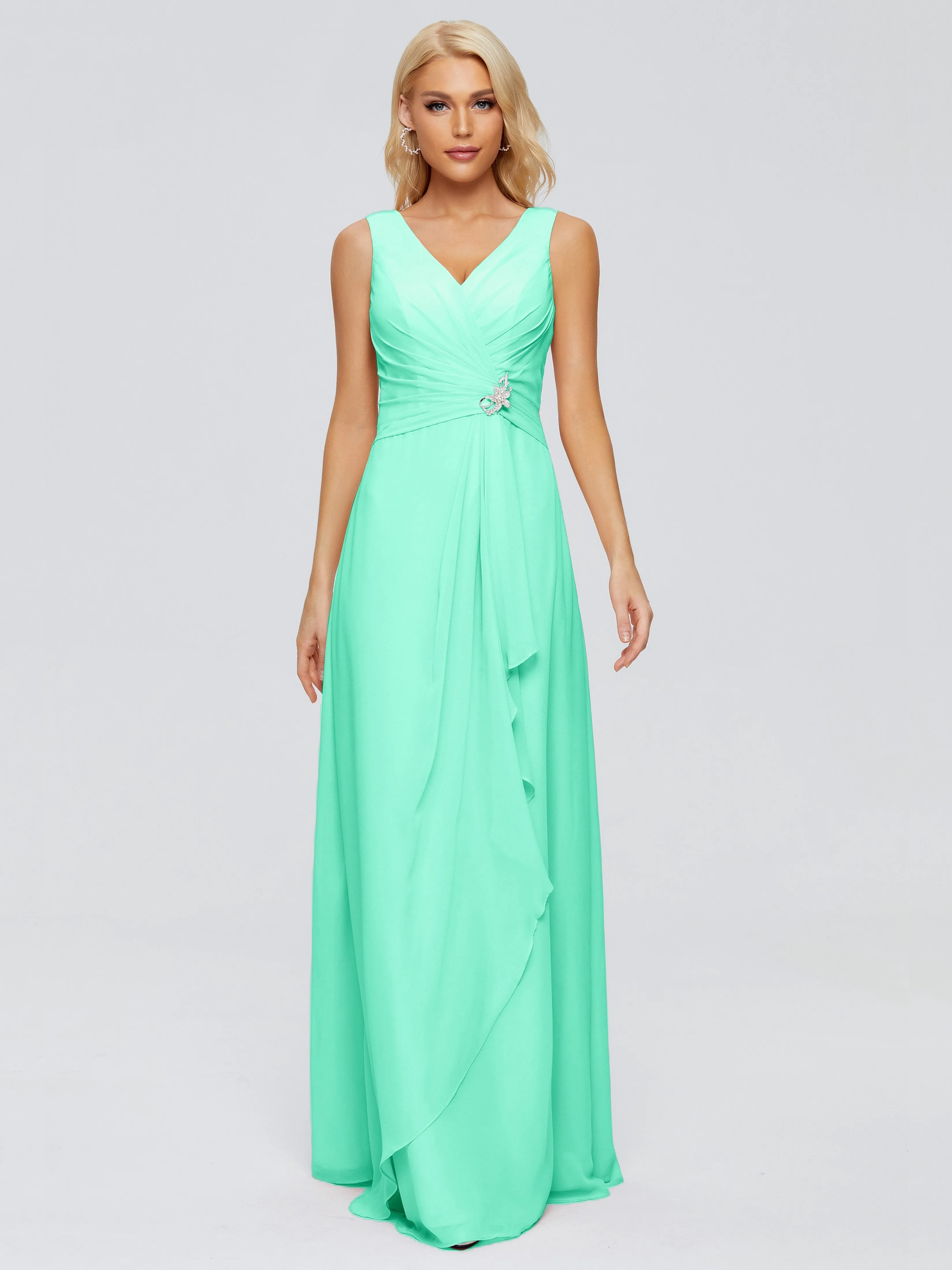 Maria Modern Sheath V Neck Chiffon Bridesmaid Dresses