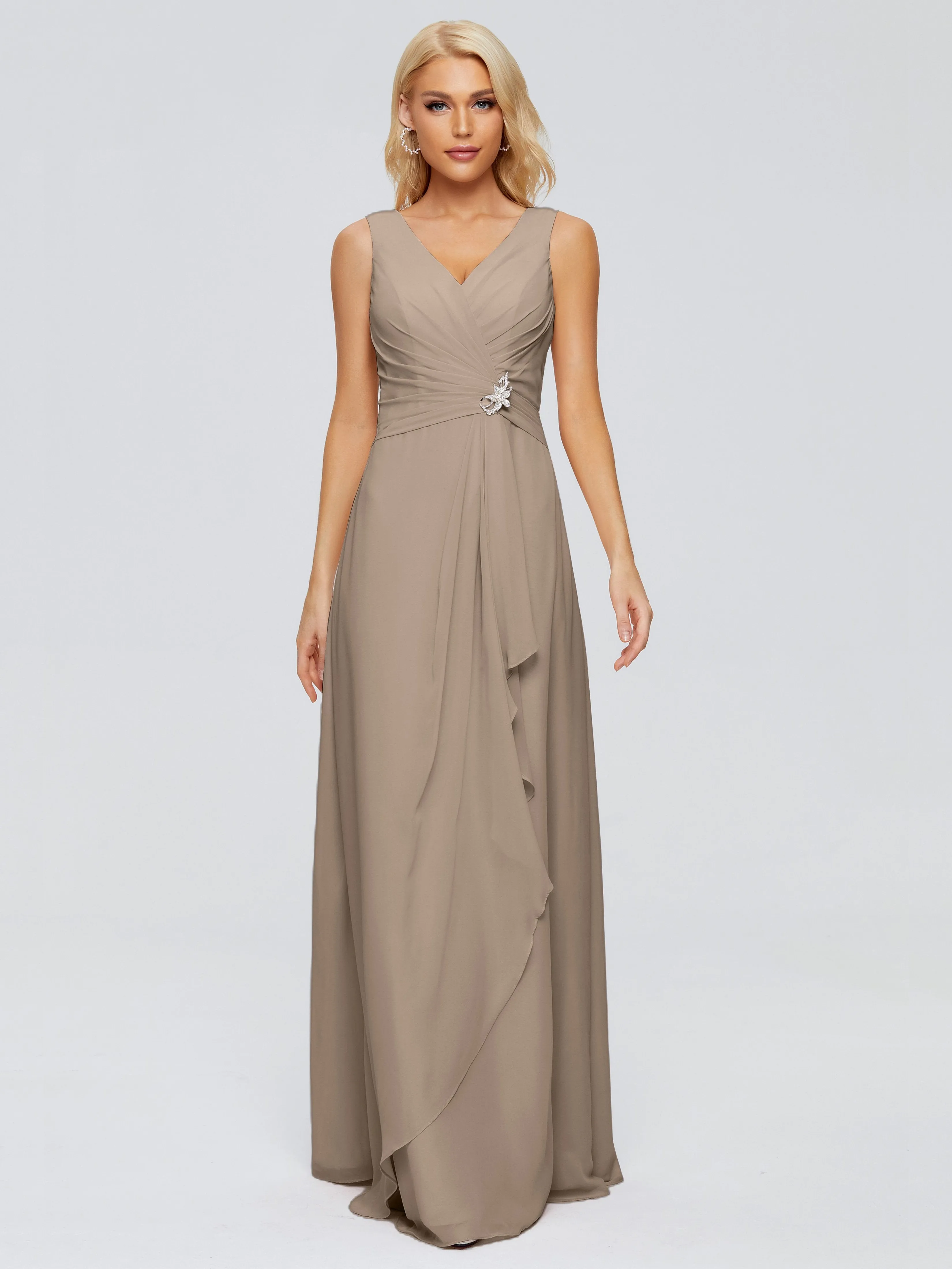 Maria Modern Sheath V Neck Chiffon Bridesmaid Dresses