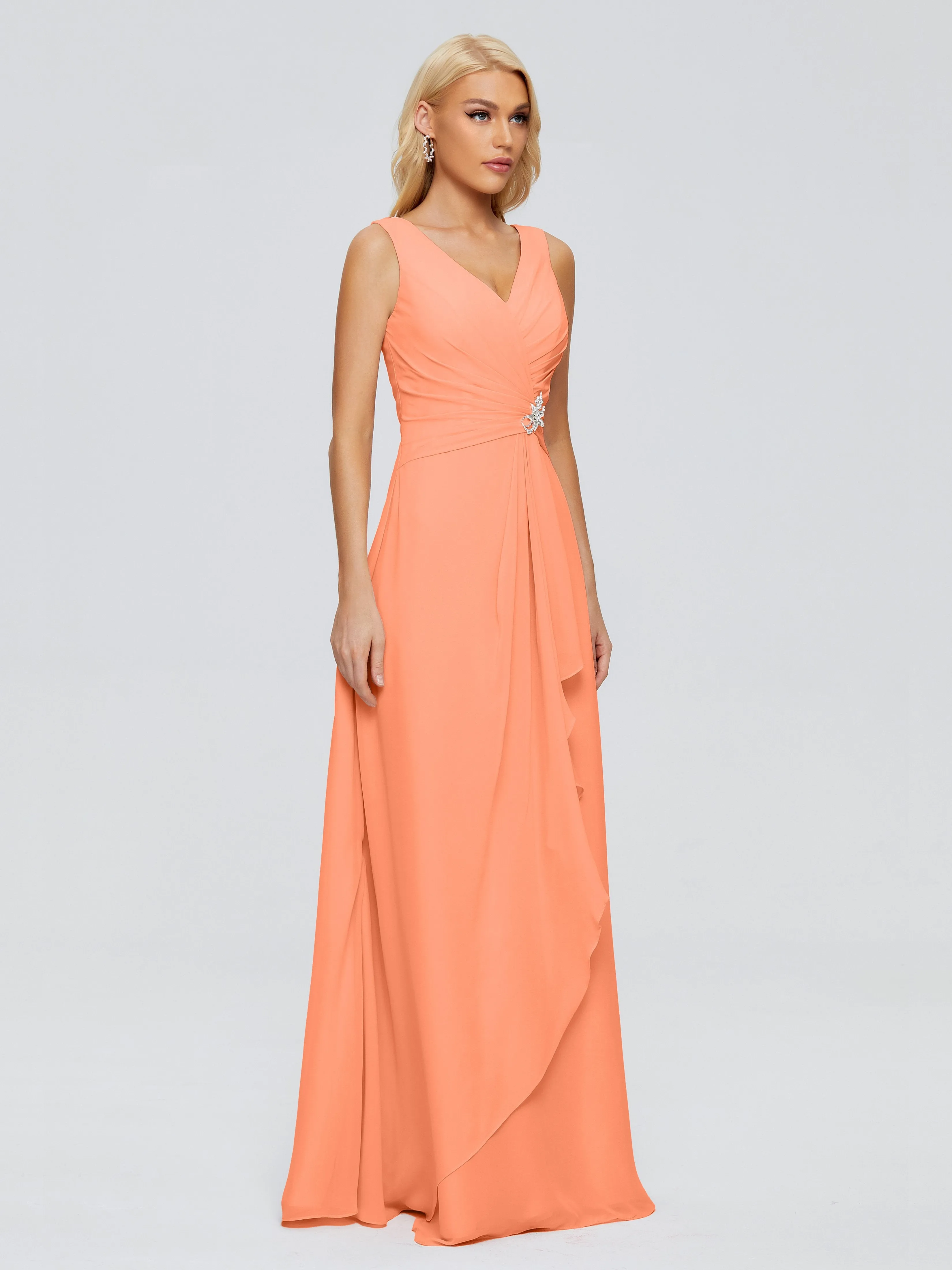 Maria Modern Sheath V Neck Chiffon Bridesmaid Dresses