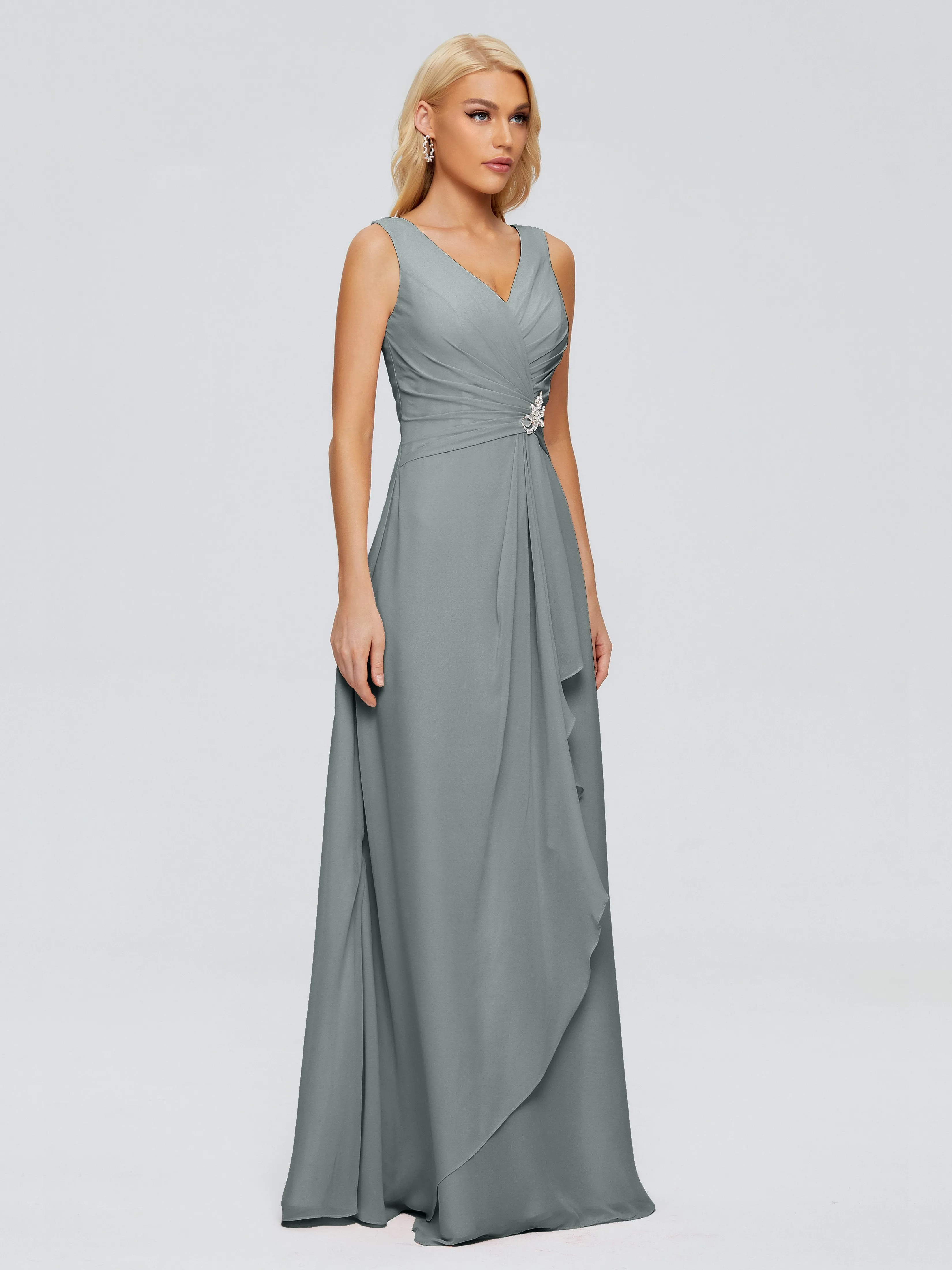 Maria Modern Sheath V Neck Chiffon Bridesmaid Dresses