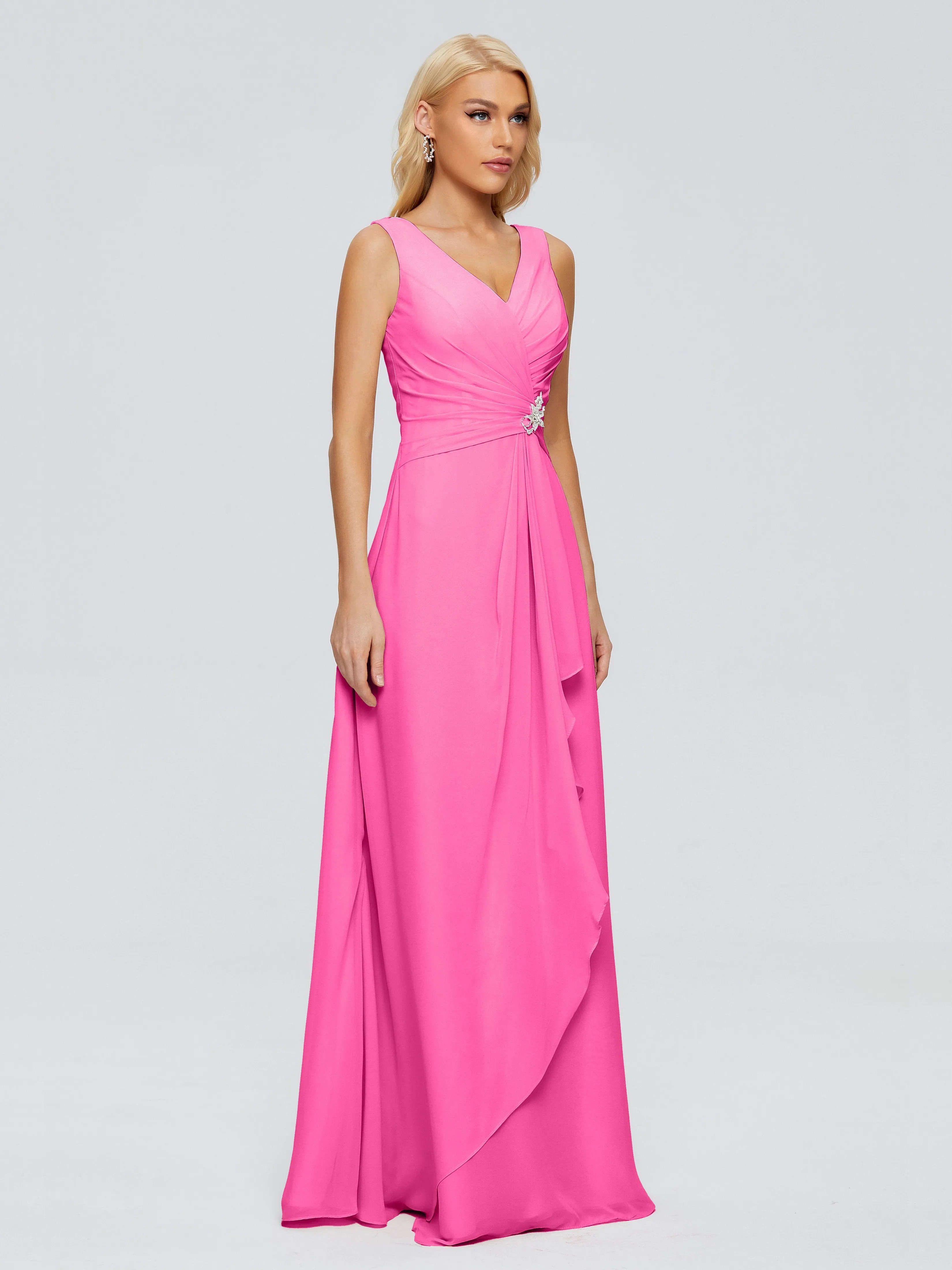 Maria Modern Sheath V Neck Chiffon Bridesmaid Dresses