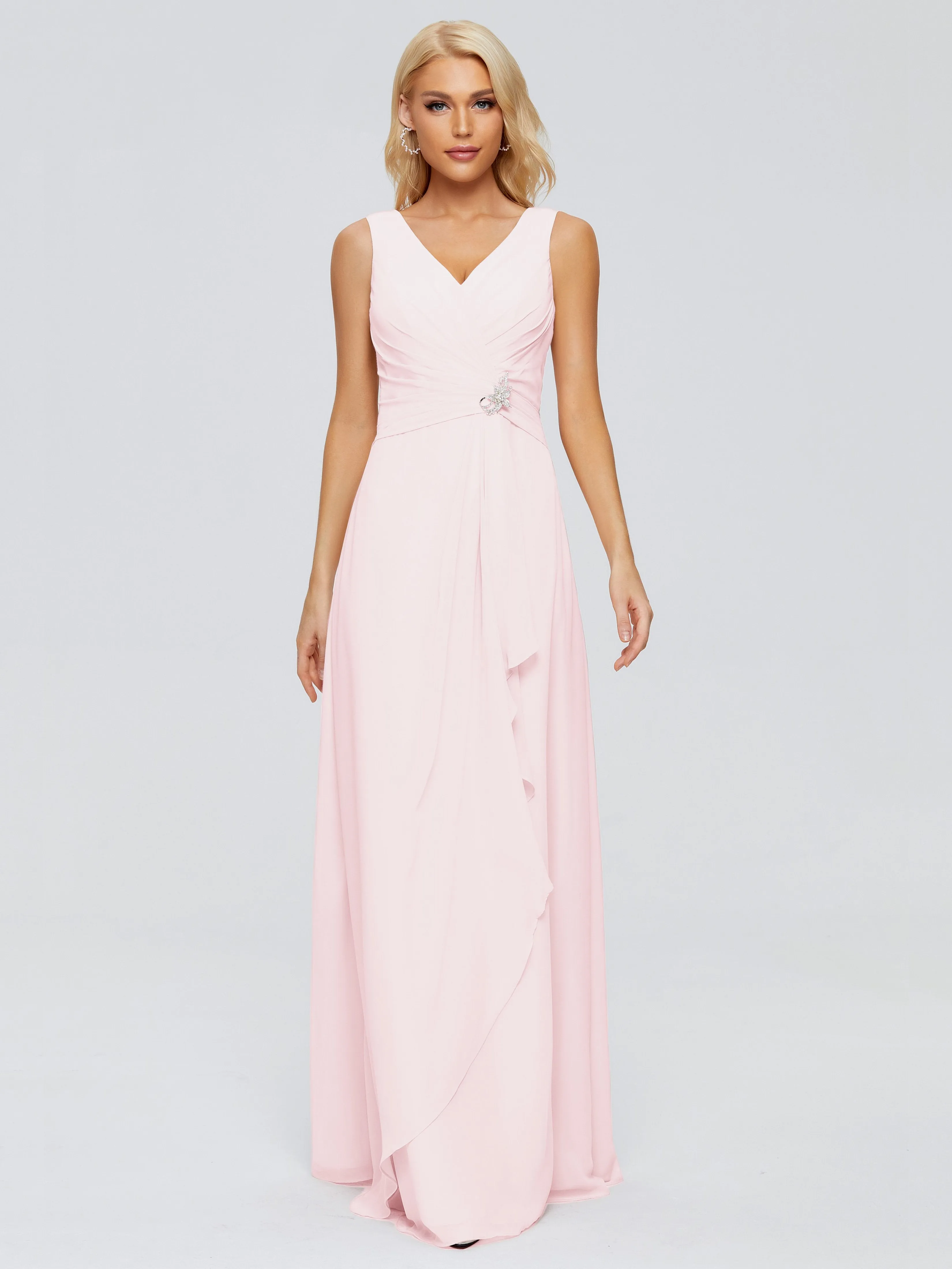 Maria Modern Sheath V Neck Chiffon Bridesmaid Dresses