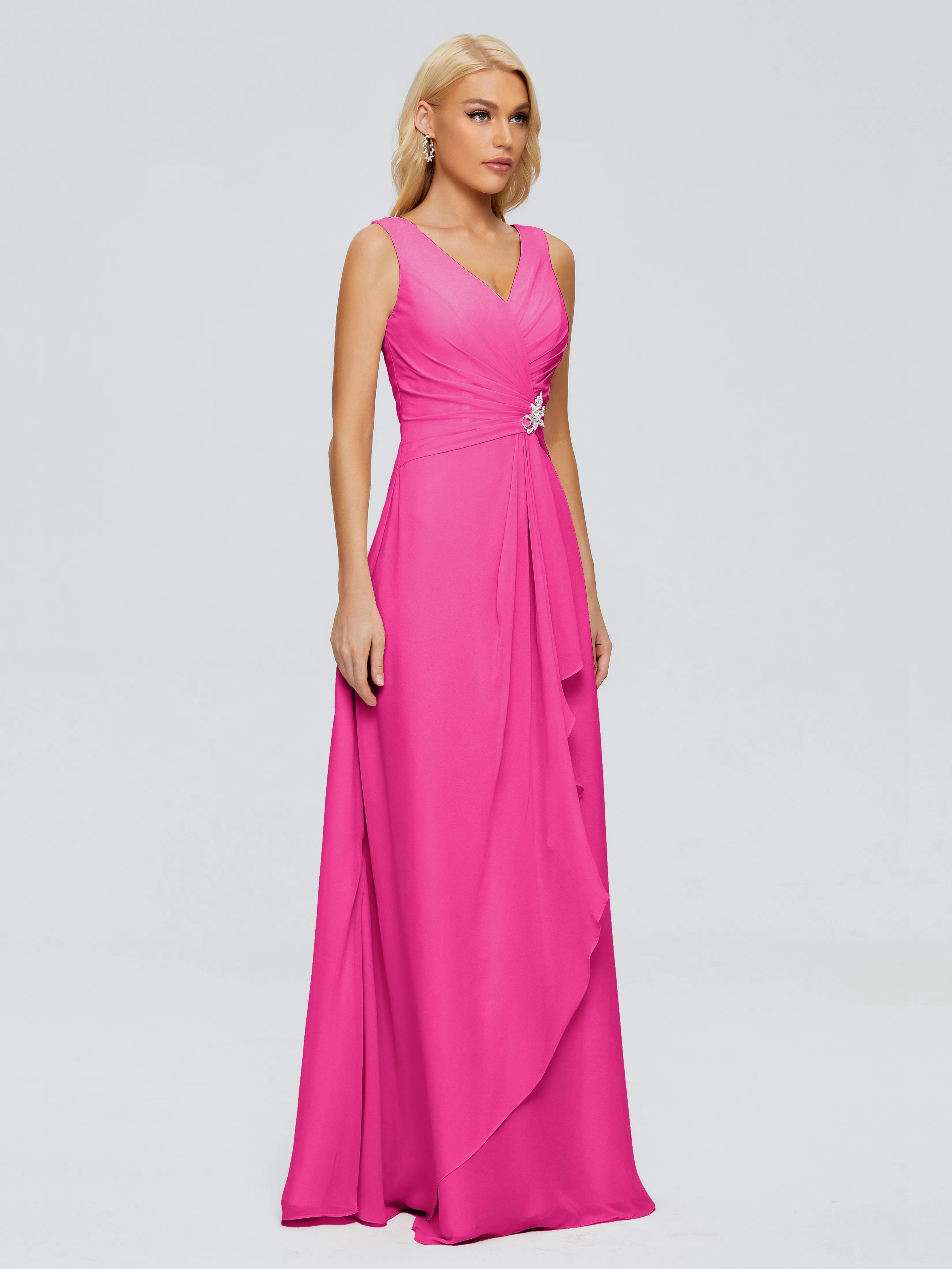 Maria Modern Sheath V Neck Chiffon Bridesmaid Dresses