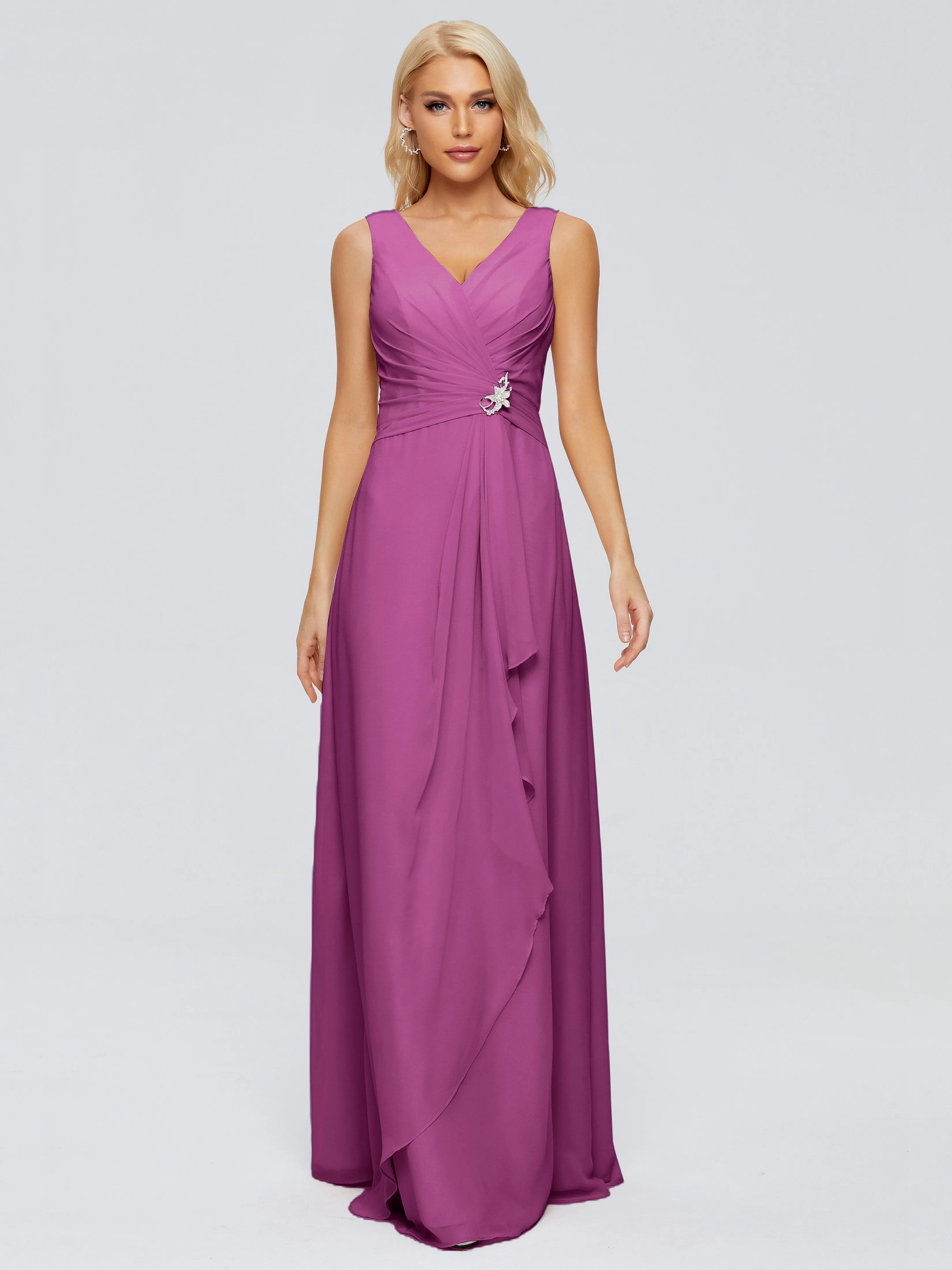 Maria Modern Sheath V Neck Chiffon Bridesmaid Dresses