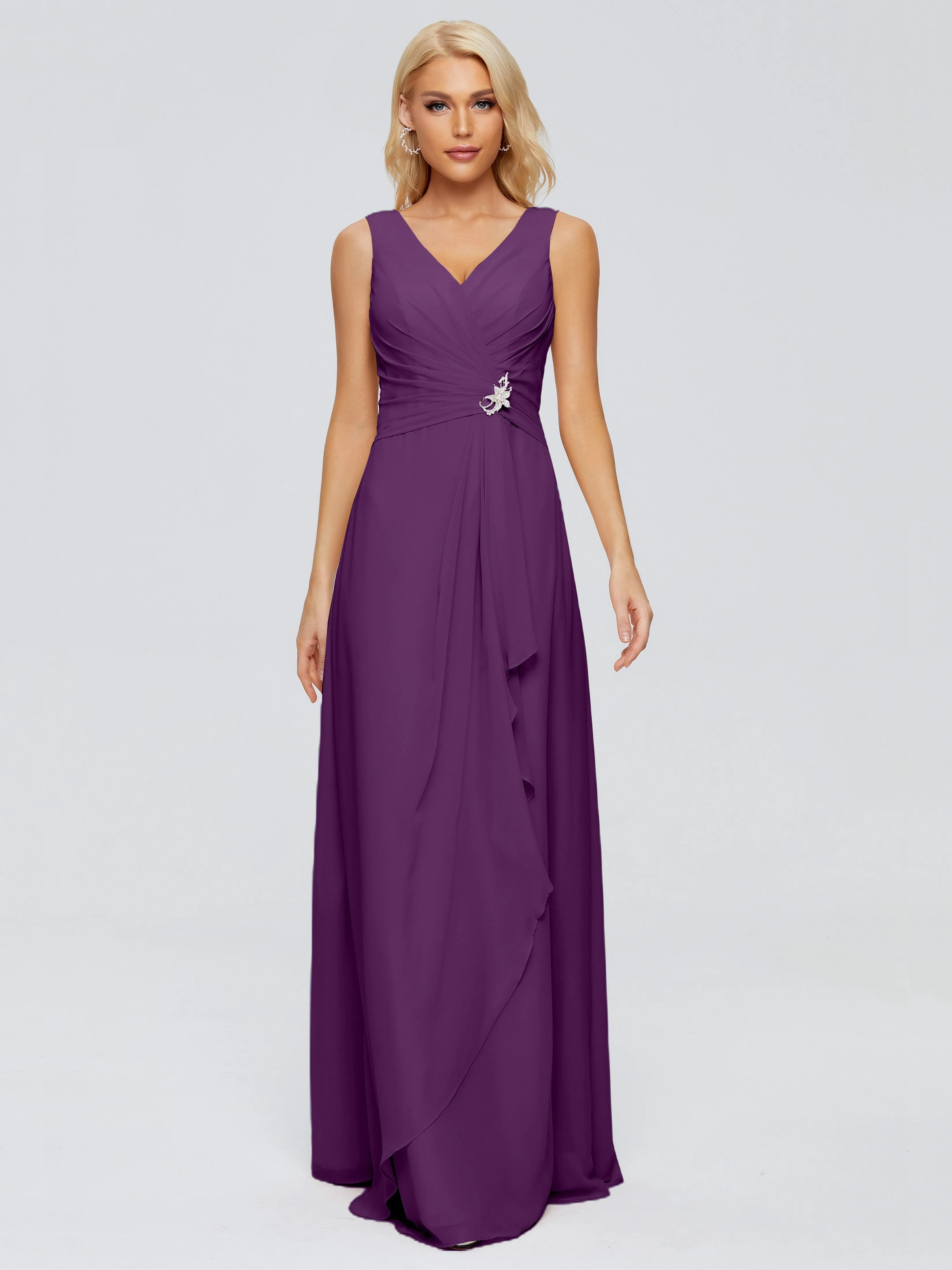 Maria Modern Sheath V Neck Chiffon Bridesmaid Dresses