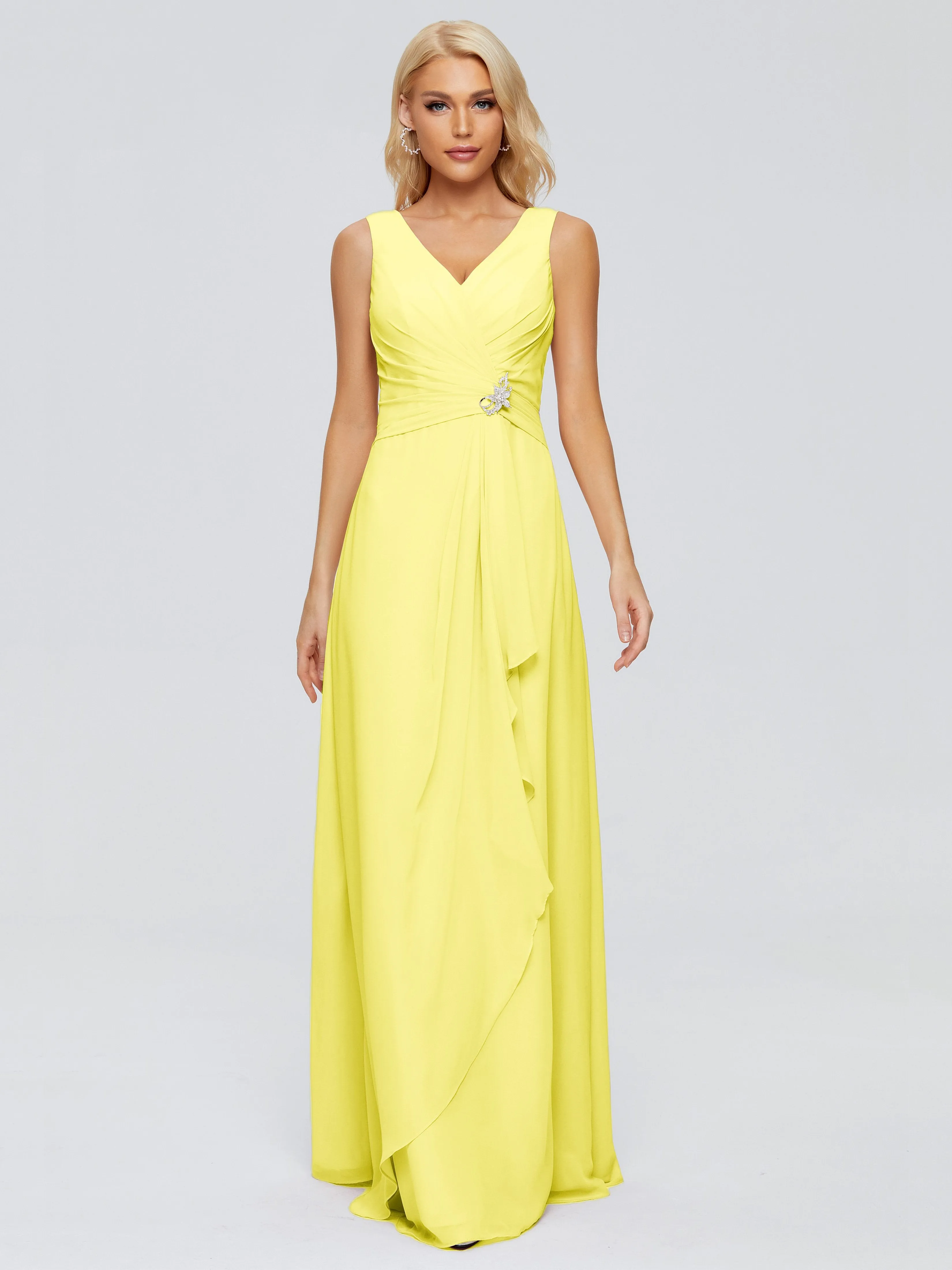 Maria Modern Sheath V Neck Chiffon Bridesmaid Dresses