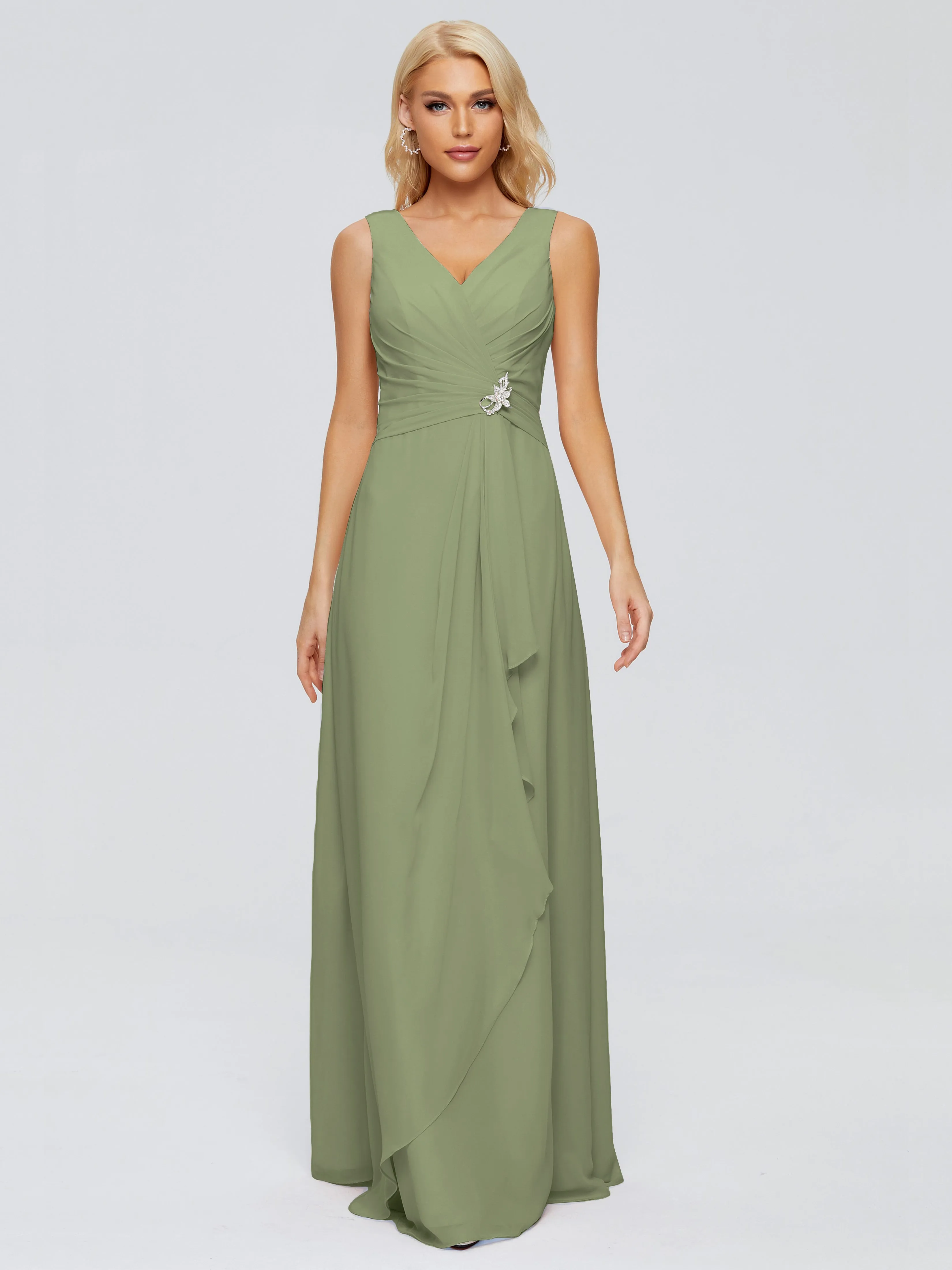 Maria Modern Sheath V Neck Chiffon Bridesmaid Dresses