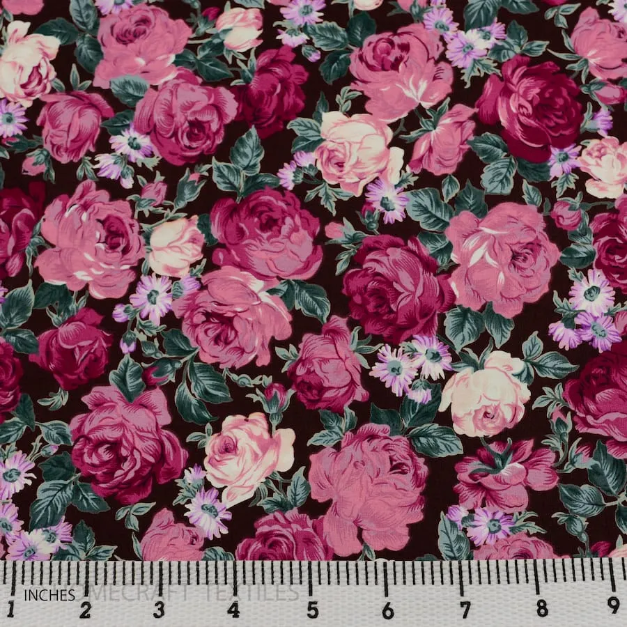 Mauve Large Rose Floral Cotton Print