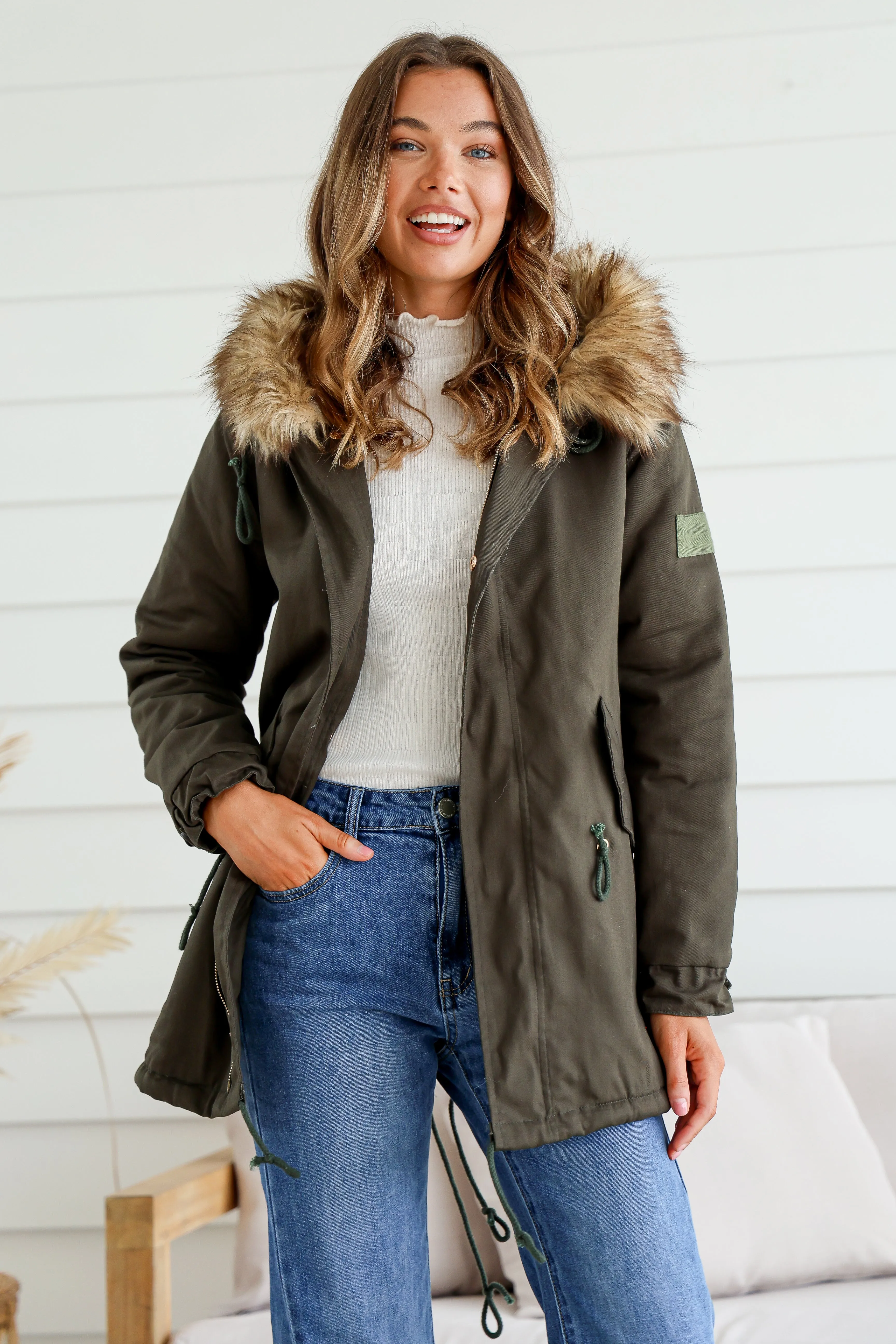 MAYE FUR TRIM ANORAK KHAKI