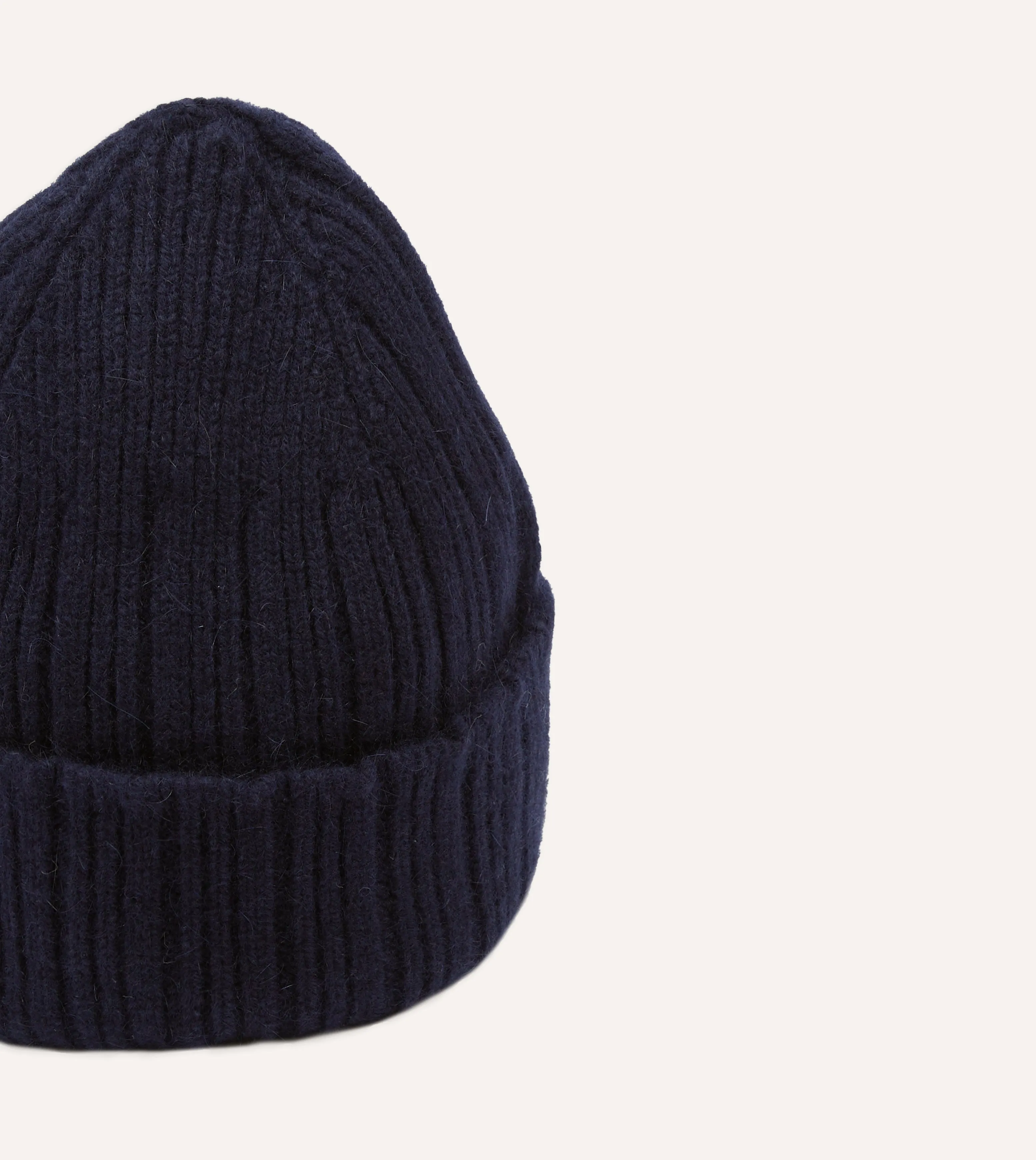 Navy Angora Lambswool Ribbed Knit Cap