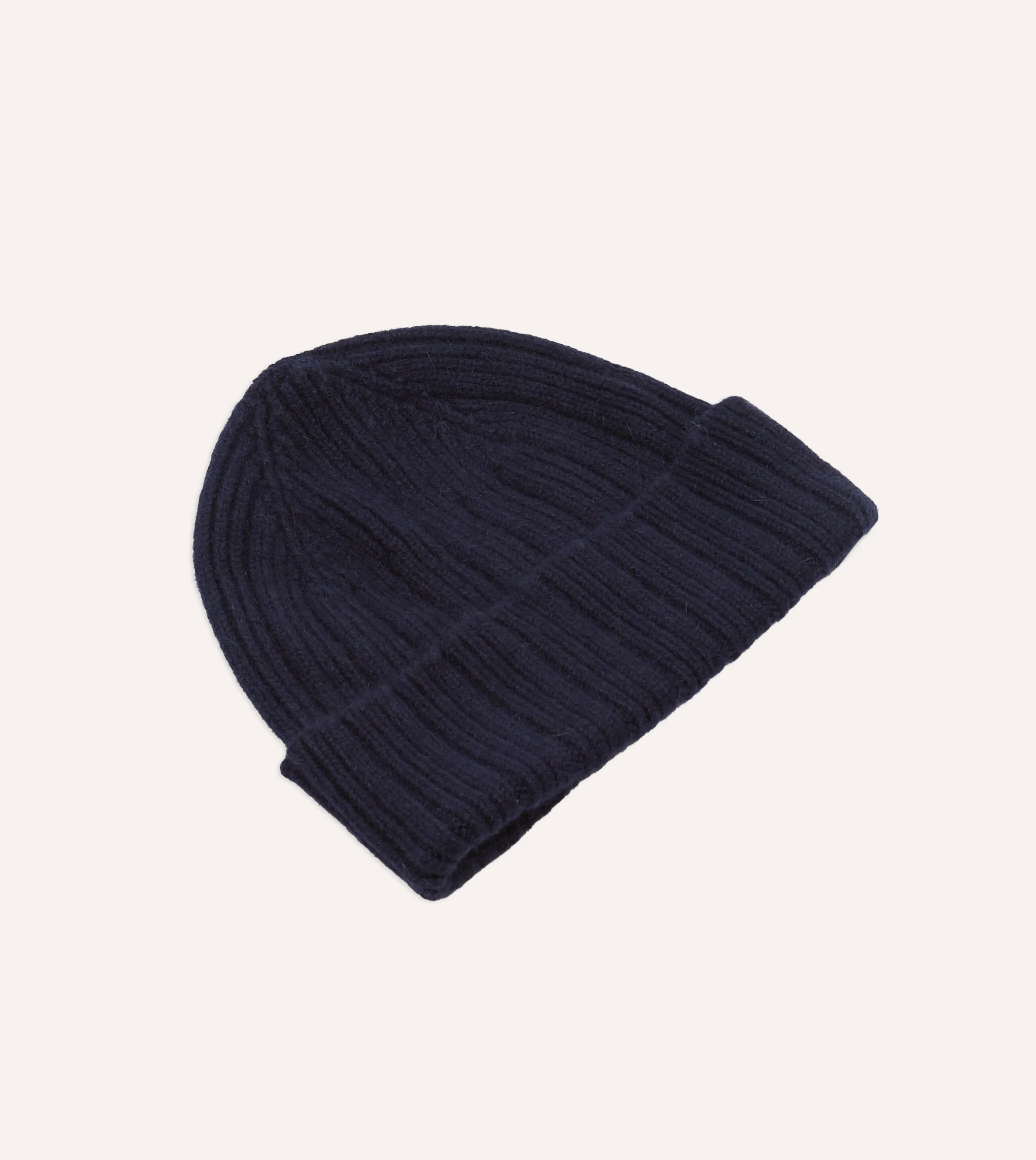 Navy Angora Lambswool Ribbed Knit Cap