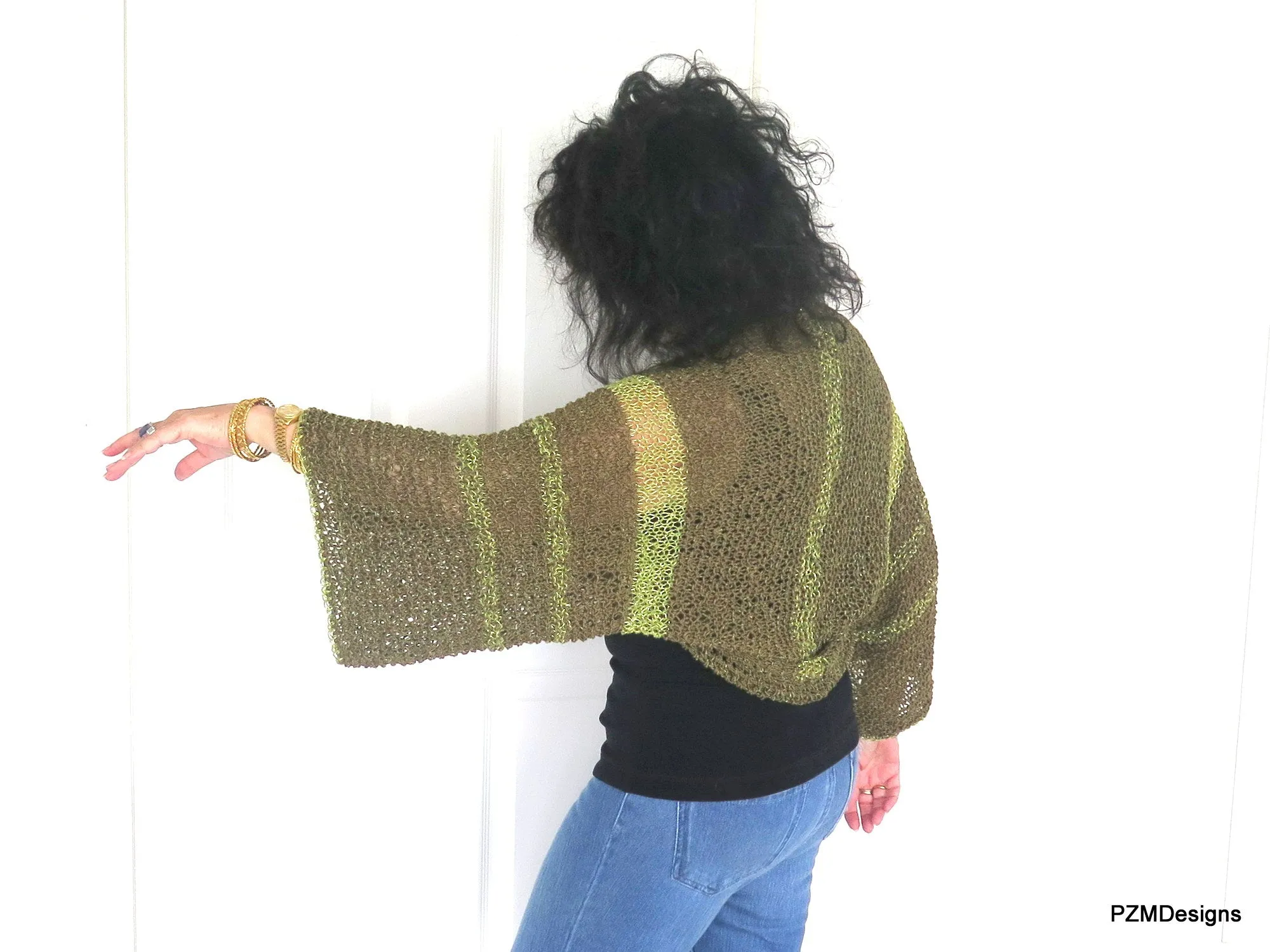 Olive Green and Gold Plus Size Layering Shrug