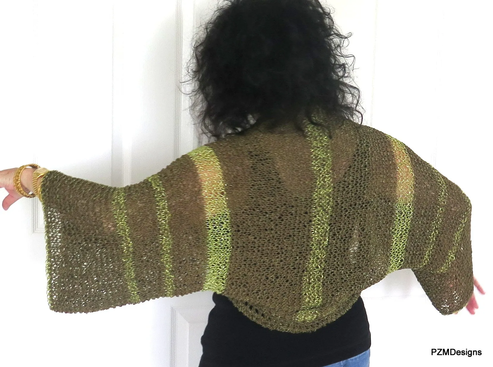 Olive Green and Gold Plus Size Layering Shrug