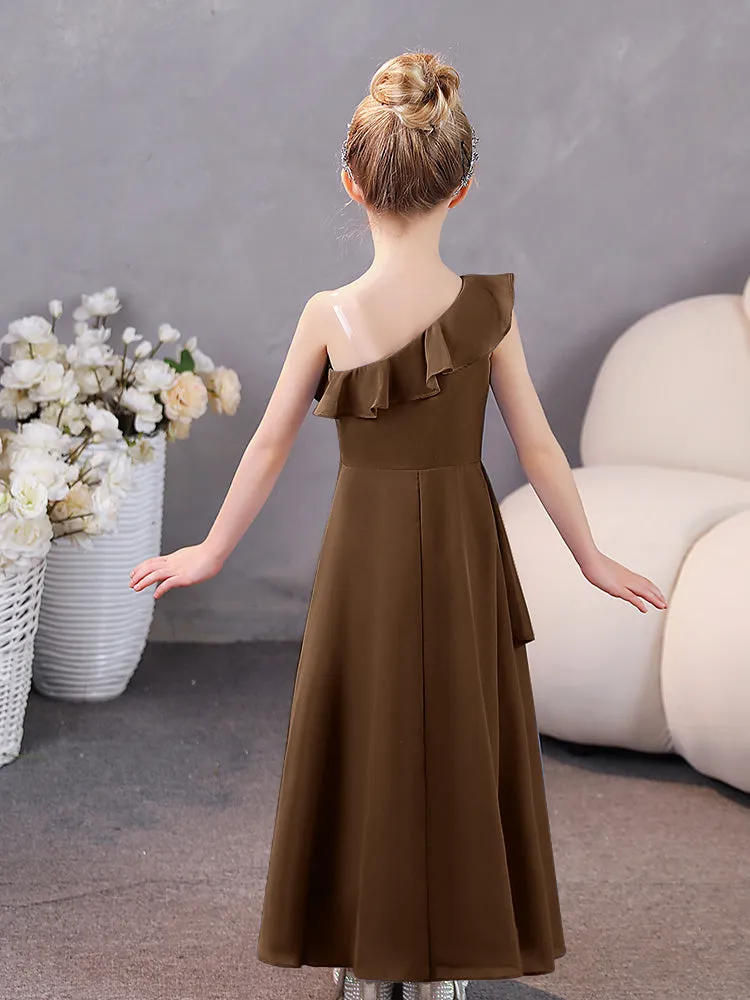 One Shoulder Ruffles Chiffon Junior Bridesmaid Dresses