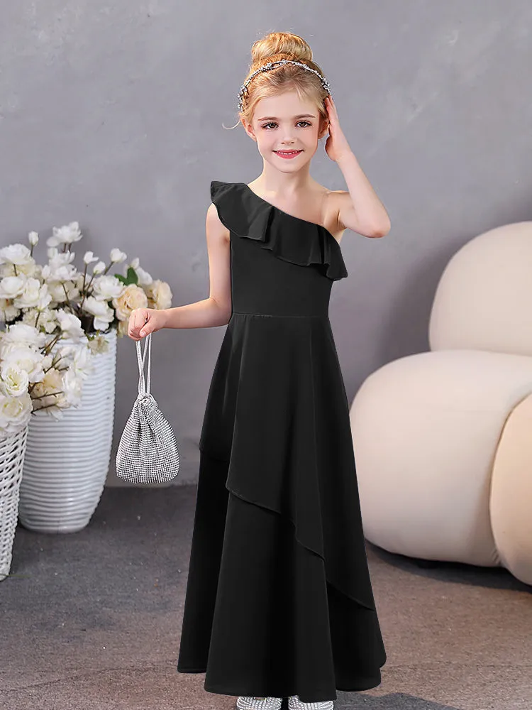 One Shoulder Ruffles Chiffon Junior Bridesmaid Dresses