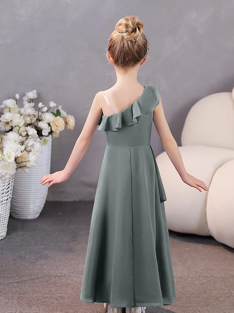 One Shoulder Ruffles Chiffon Junior Bridesmaid Dresses