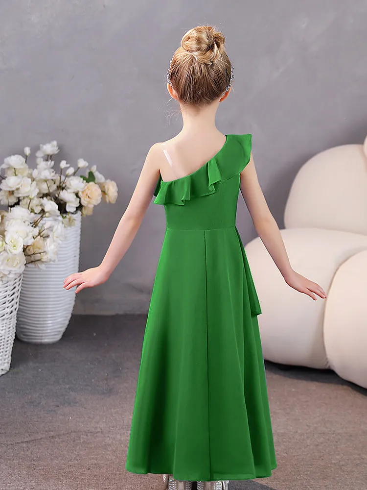 One Shoulder Ruffles Chiffon Junior Bridesmaid Dresses