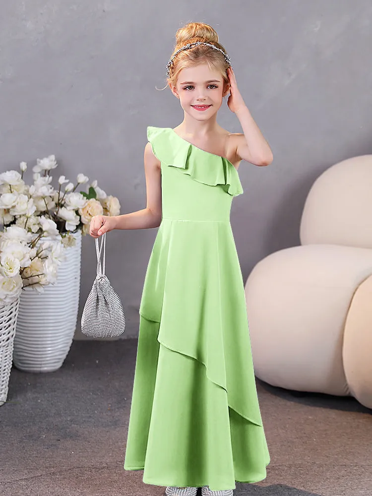 One Shoulder Ruffles Chiffon Junior Bridesmaid Dresses