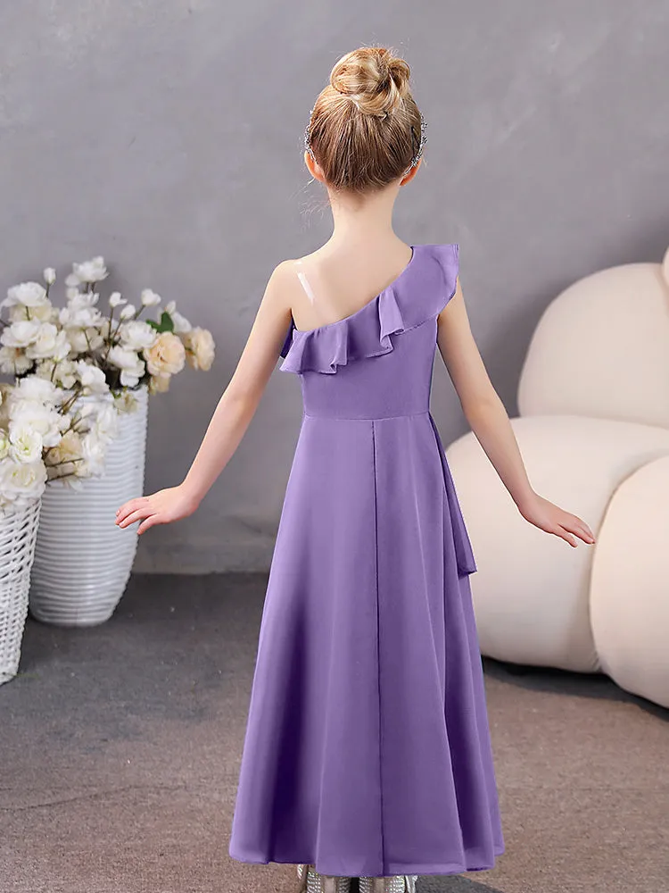 One Shoulder Ruffles Chiffon Junior Bridesmaid Dresses