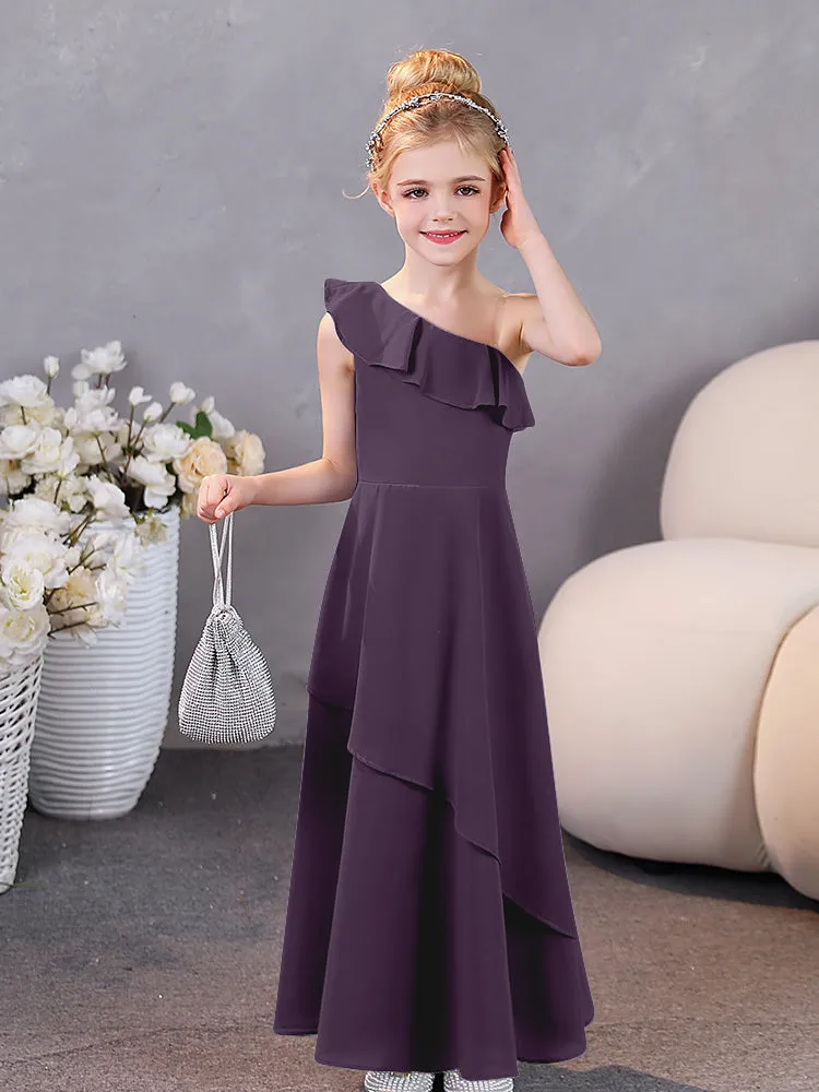 One Shoulder Ruffles Chiffon Junior Bridesmaid Dresses