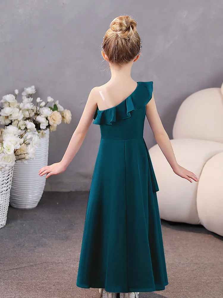 One Shoulder Ruffles Chiffon Junior Bridesmaid Dresses