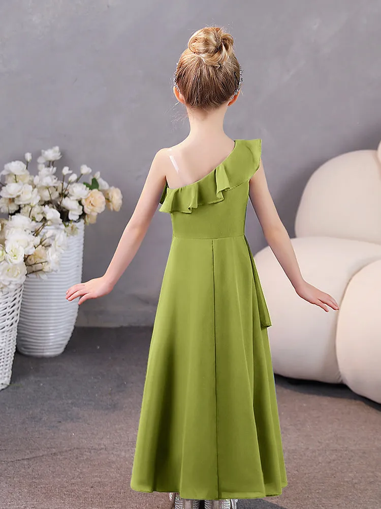 One Shoulder Ruffles Chiffon Junior Bridesmaid Dresses