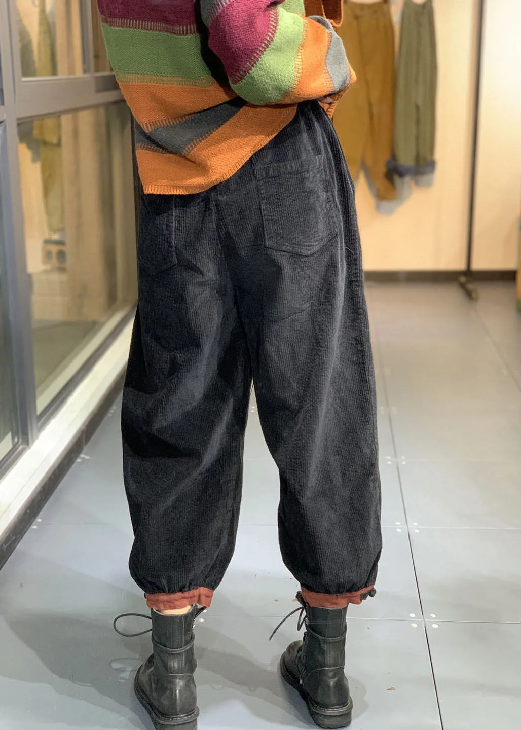 Organic Black retro Corduroy lantern Fall Pants