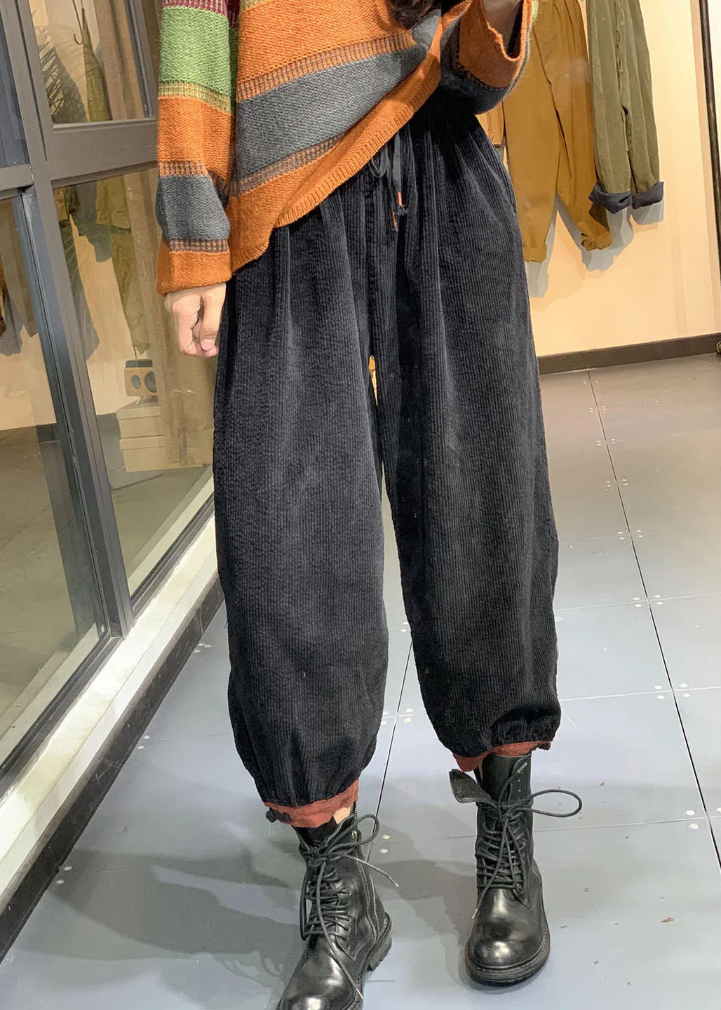 Organic Black retro Corduroy lantern Fall Pants