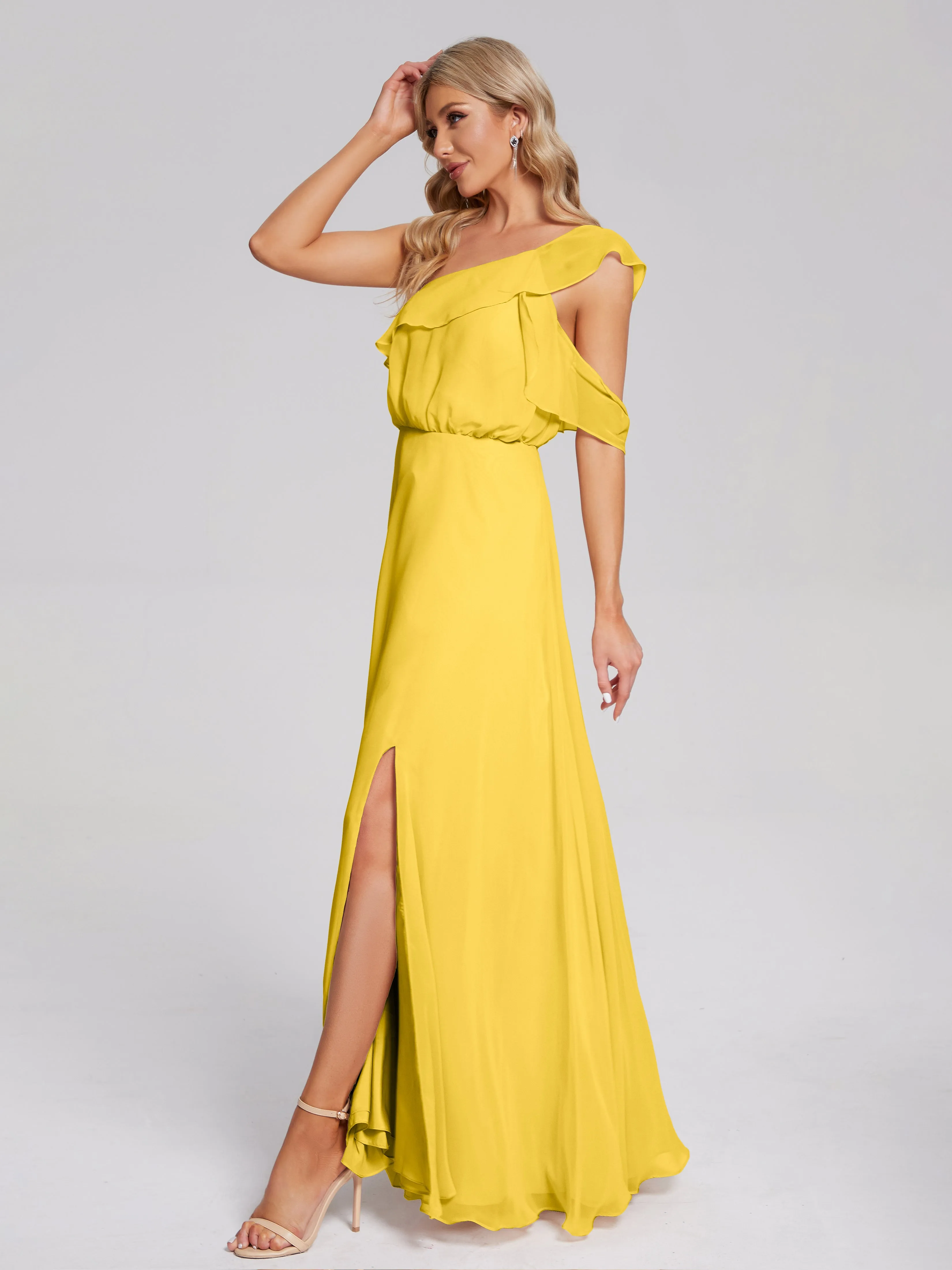 Paislee One-Shoulder Split Chiffon Bridesmaid Dresses