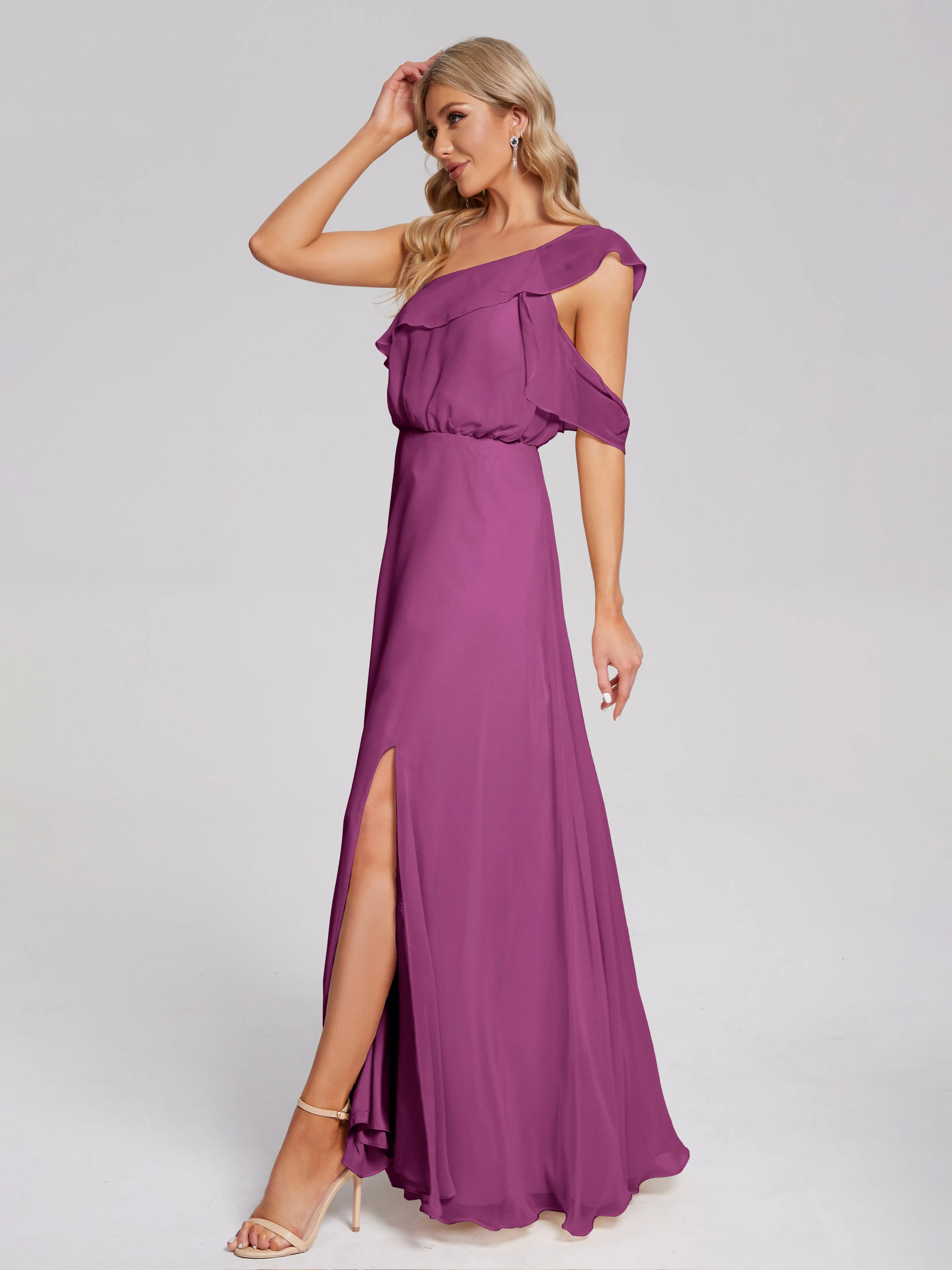 Paislee One-Shoulder Split Chiffon Bridesmaid Dresses